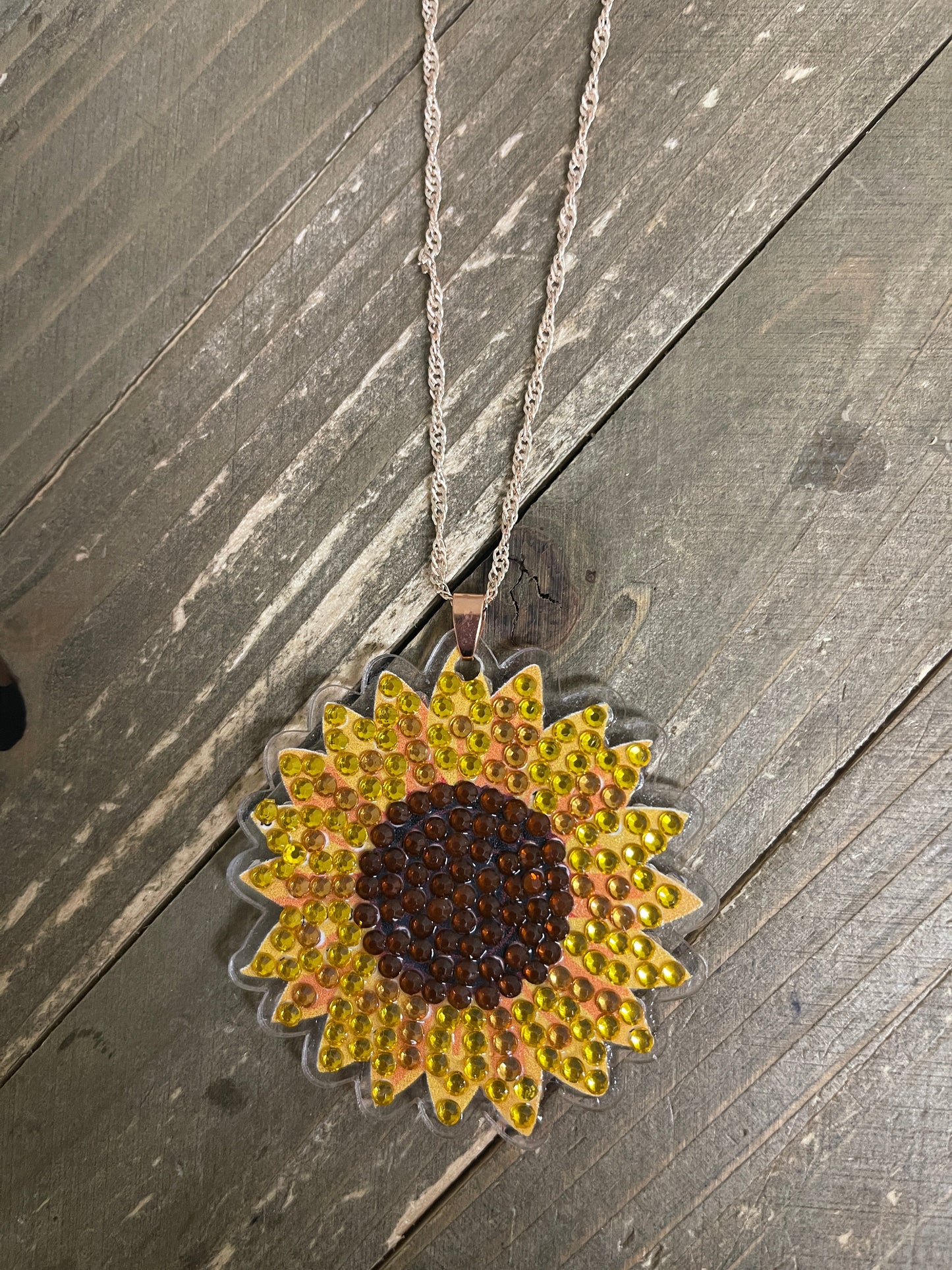 Diamond Painting Sunflower Pendant on a Rose Gold chain NecklacePink tiful of LOVE