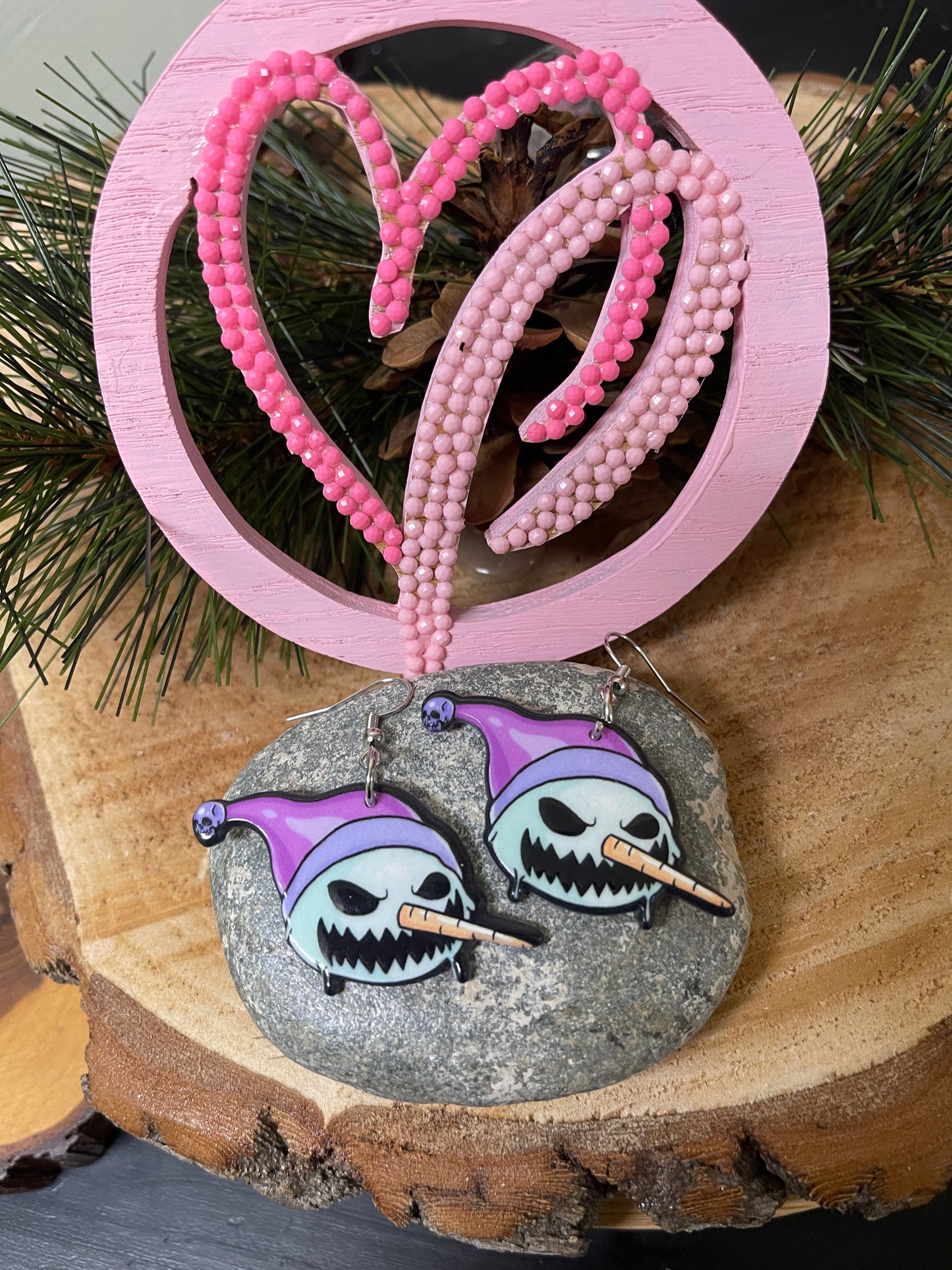 Creepy Scary Snowman Wire EarringPink tiful of LOVE