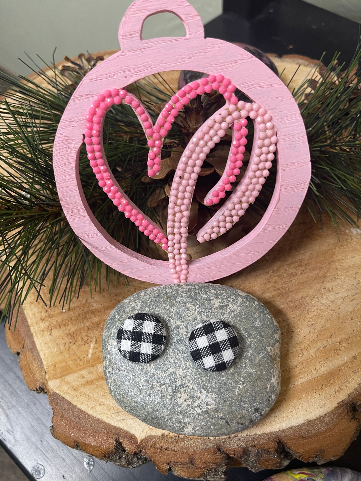Black and White Checkered Fabric Stud EarringsPink tiful of LOVE