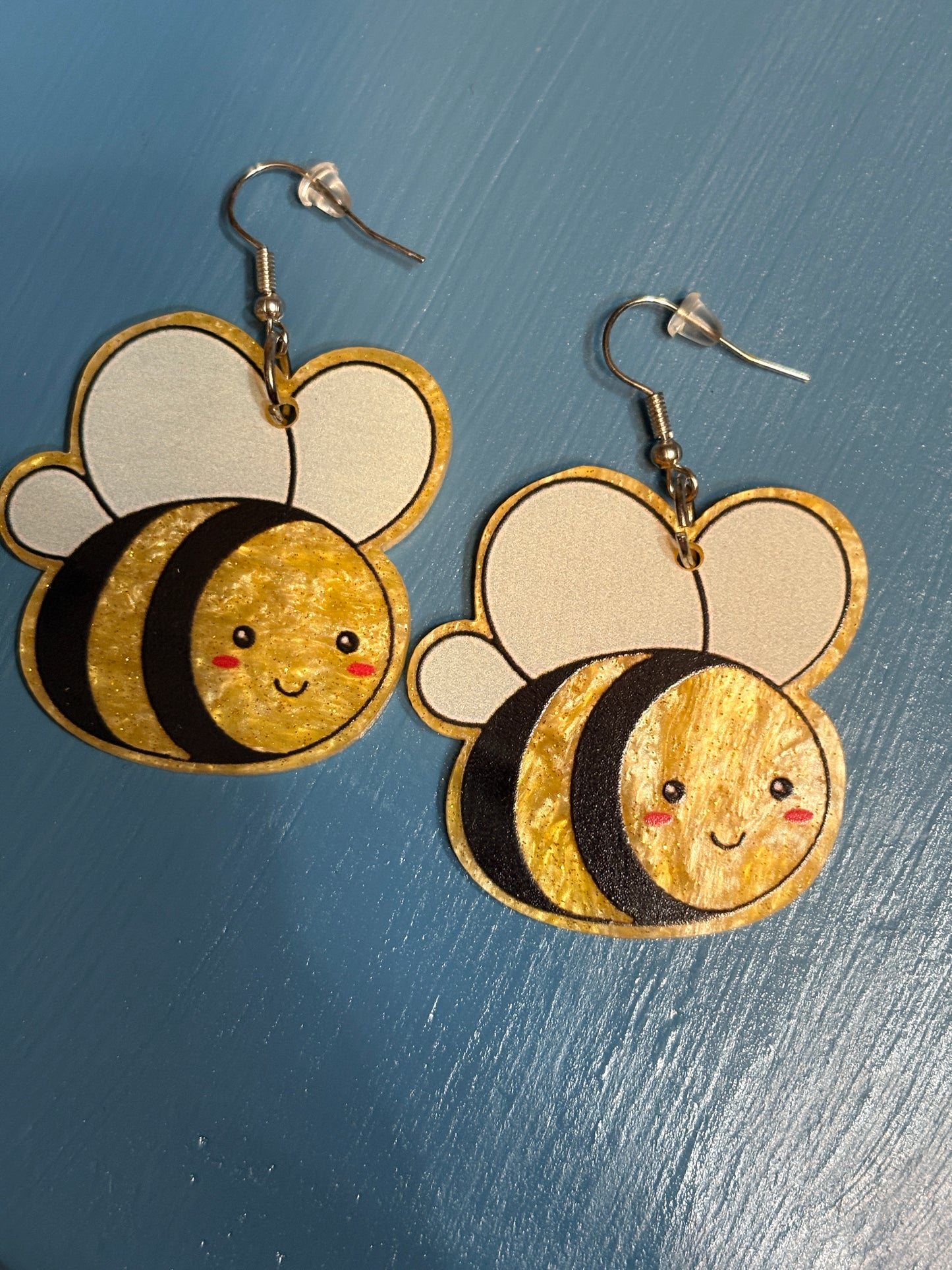 Shimmer Bee Dangle Earrings – Cute Resin Bumblebee Jewelry