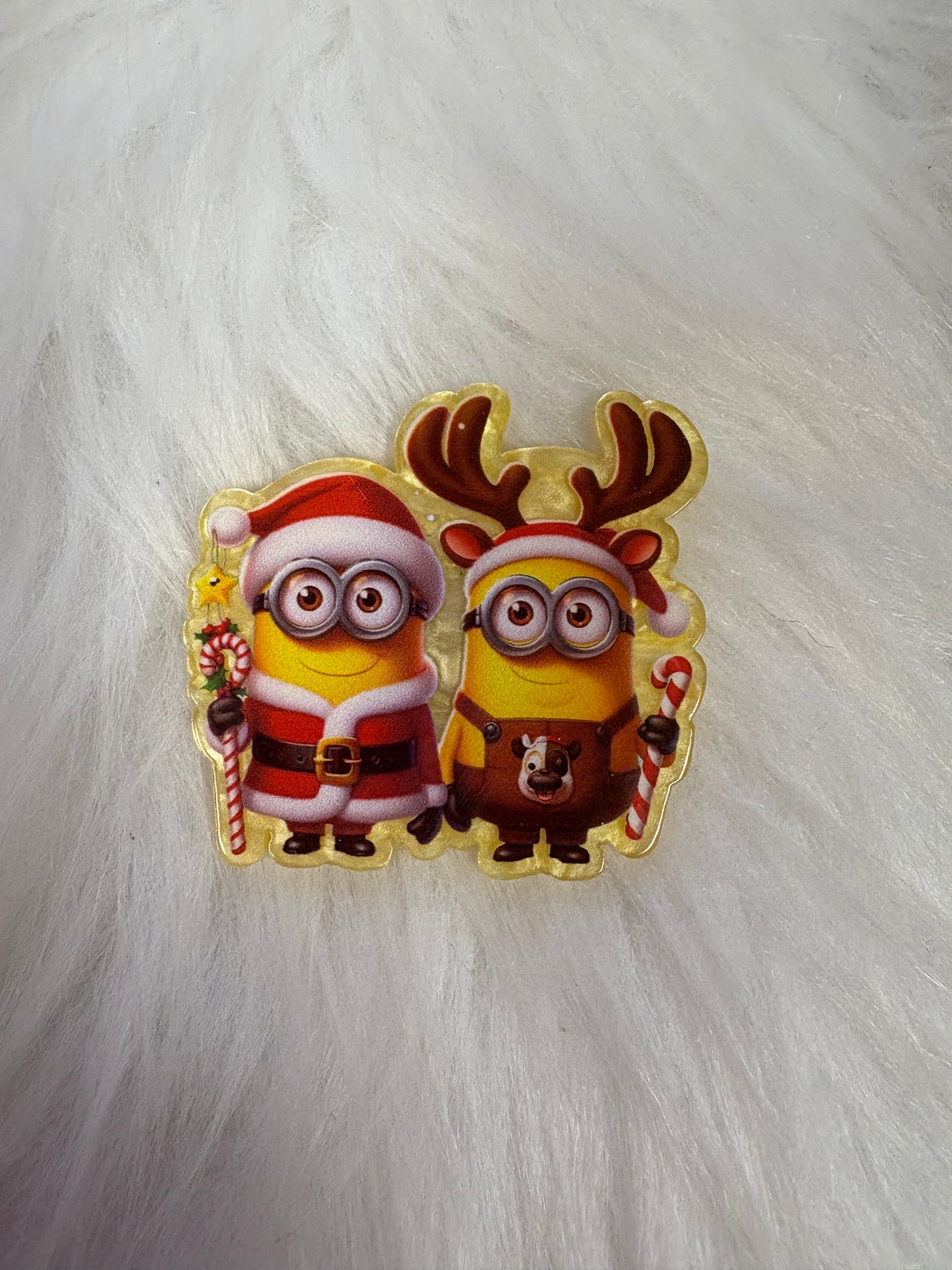 Santa & Reindeer Holiday Duo Magnet – Cute Yellow Characters Christmas Decor