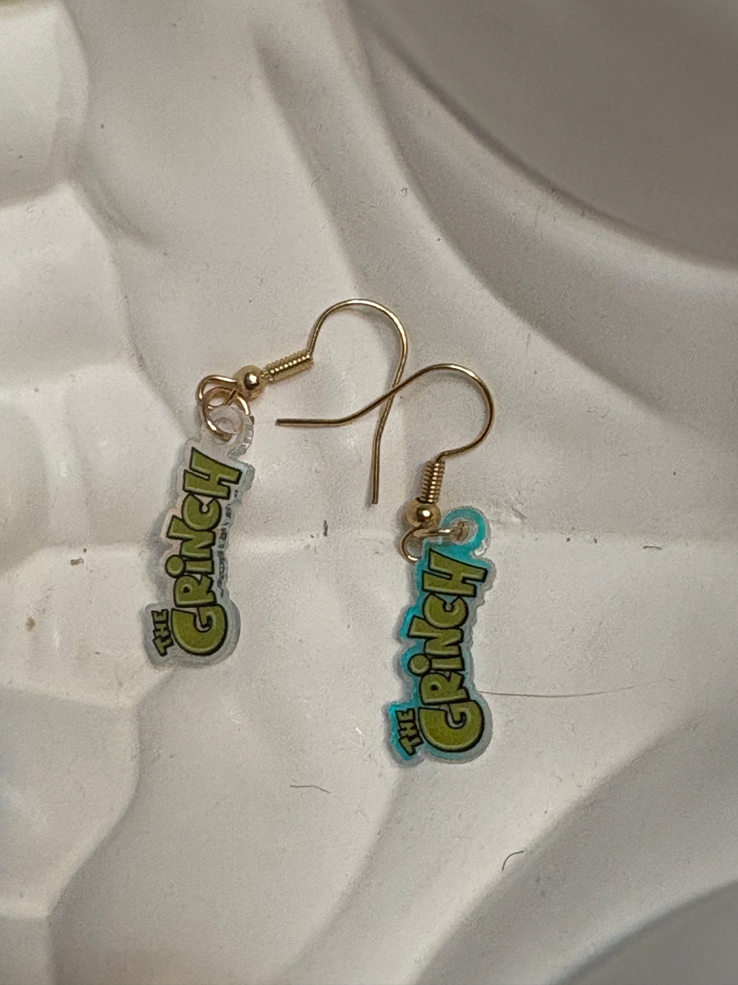 “The Grinch” Word Charm Earrings – Playful Acrylic Holiday Jewelry