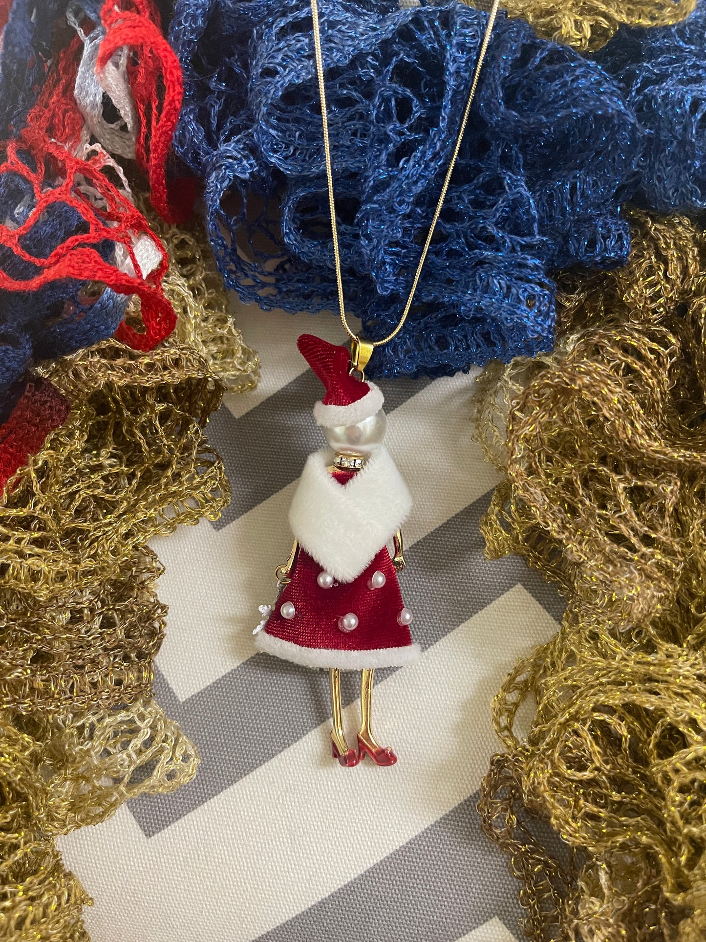 Christmas Doll Dress Pendant on a gold Chain NecklacePink tiful of LOVE