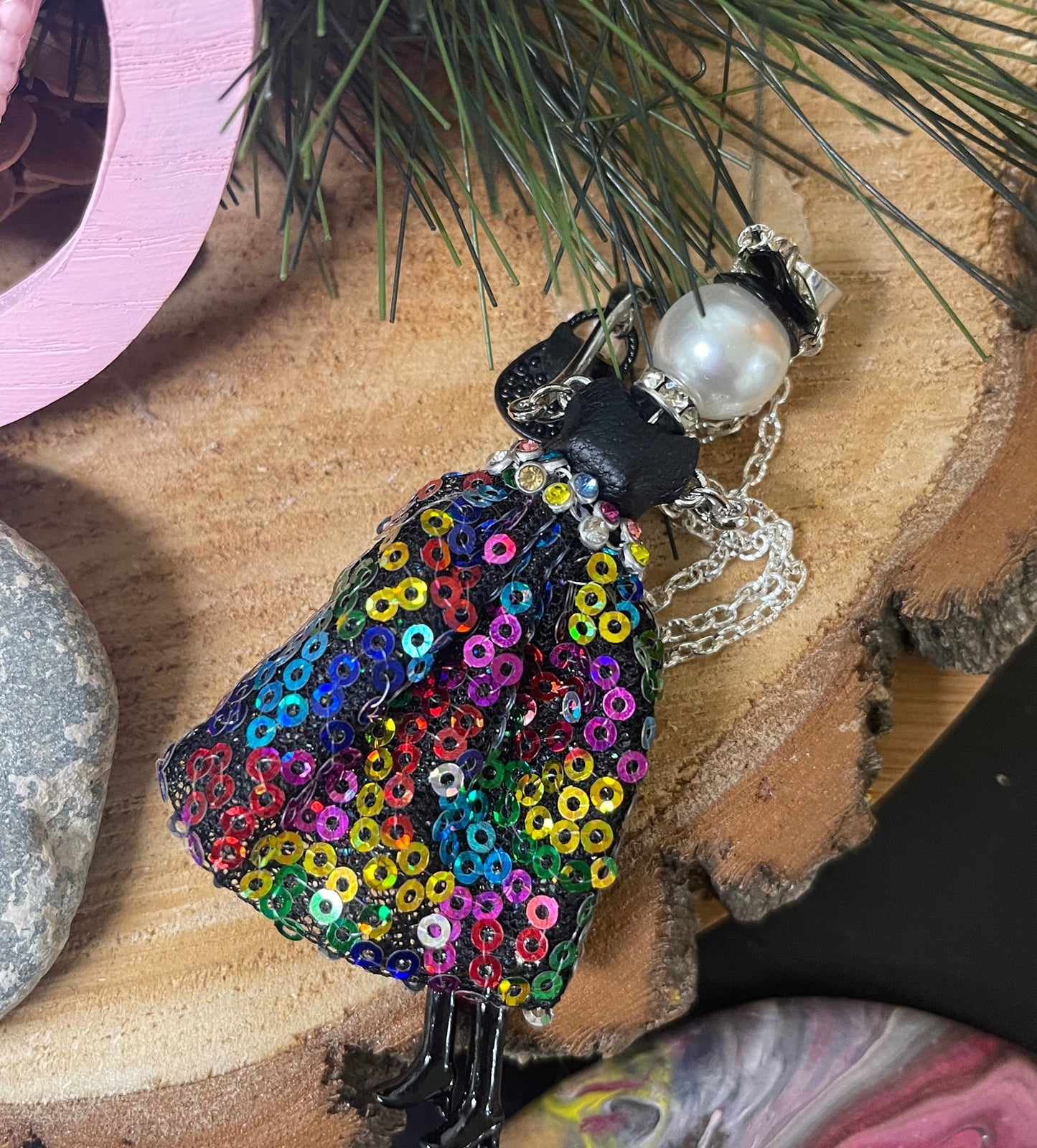 Christmas Fashion Doll Pendant on a silver Chain NecklacePink tiful of LOVE