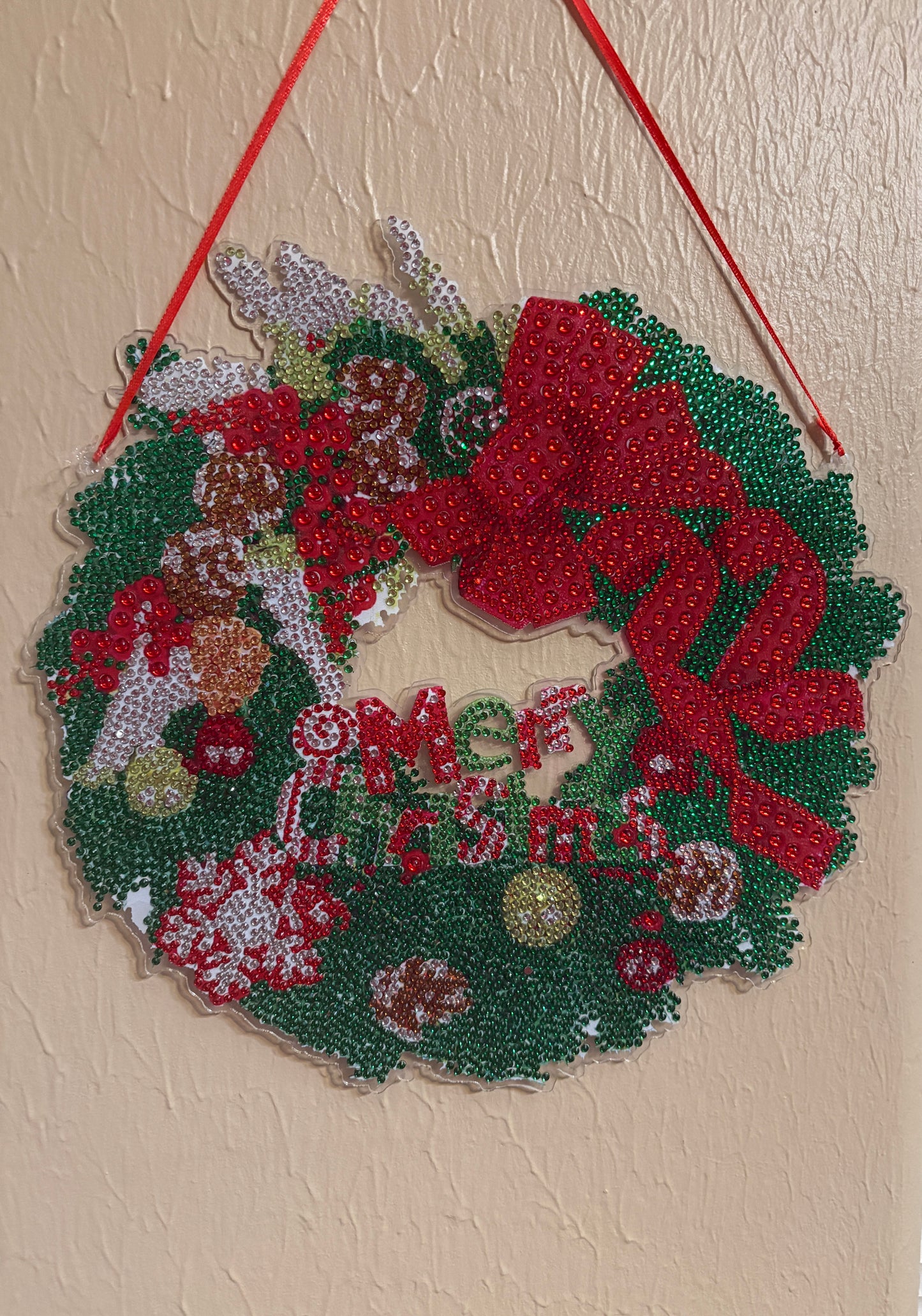 🎄 Diamond Art Christmas Wreath Wall Décor – “Merry Christmas” Sparkle Wreath