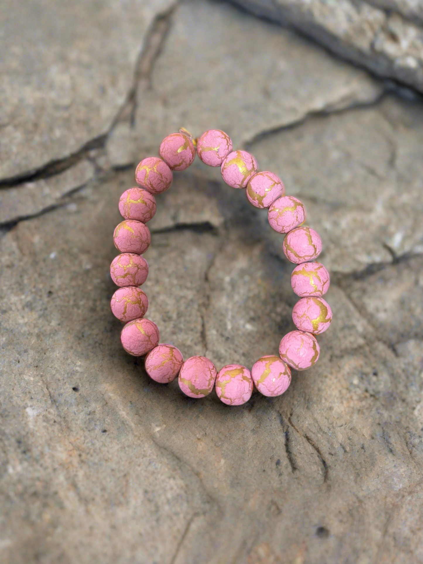 Pink & Gold Painted Glass Beaded Elastic/Stretch BraceletPink tiful of LOVE