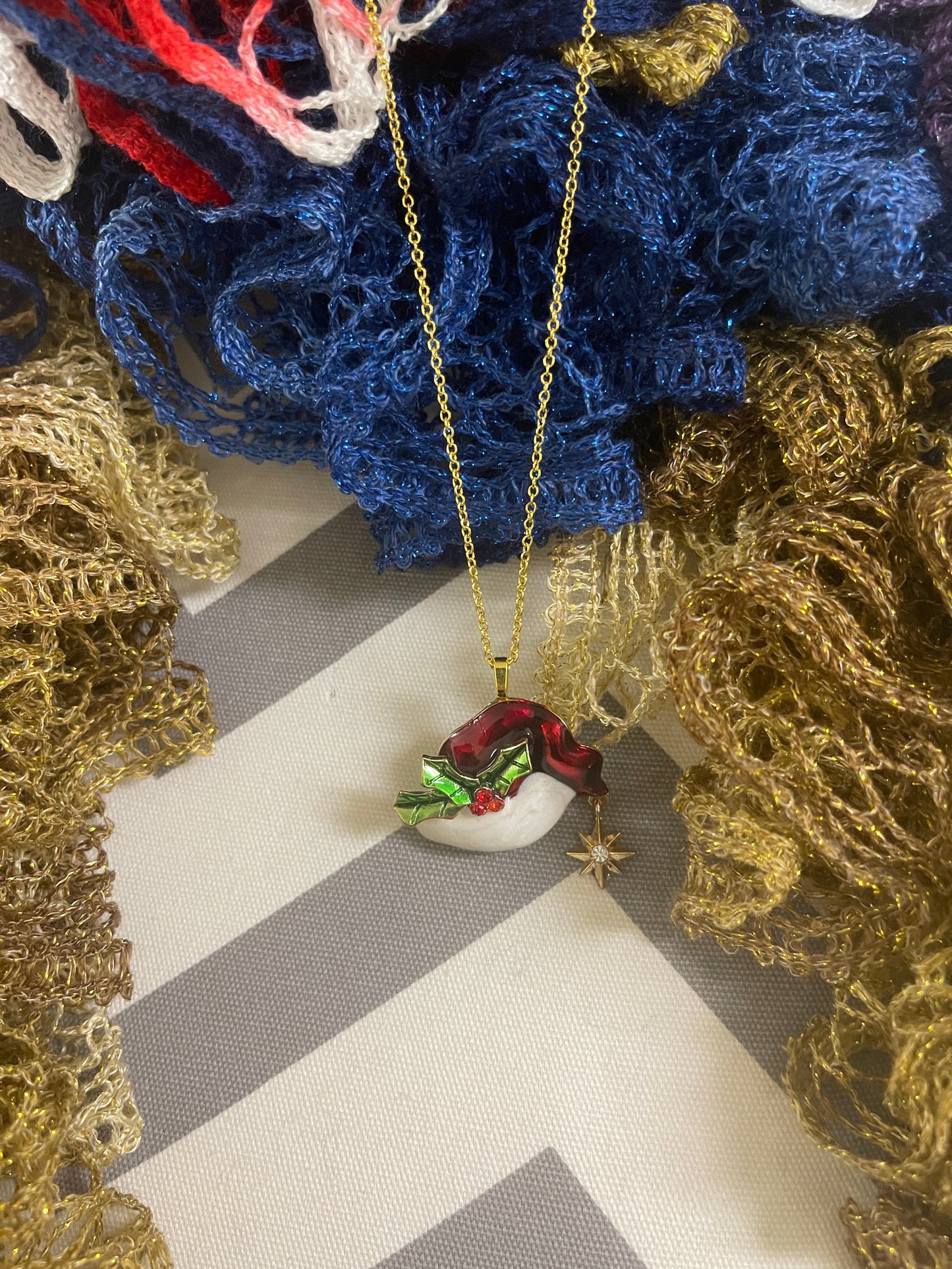 Christmas Santa's Hat Pendant on a Gold Chain NecklacePink tiful of LOVE