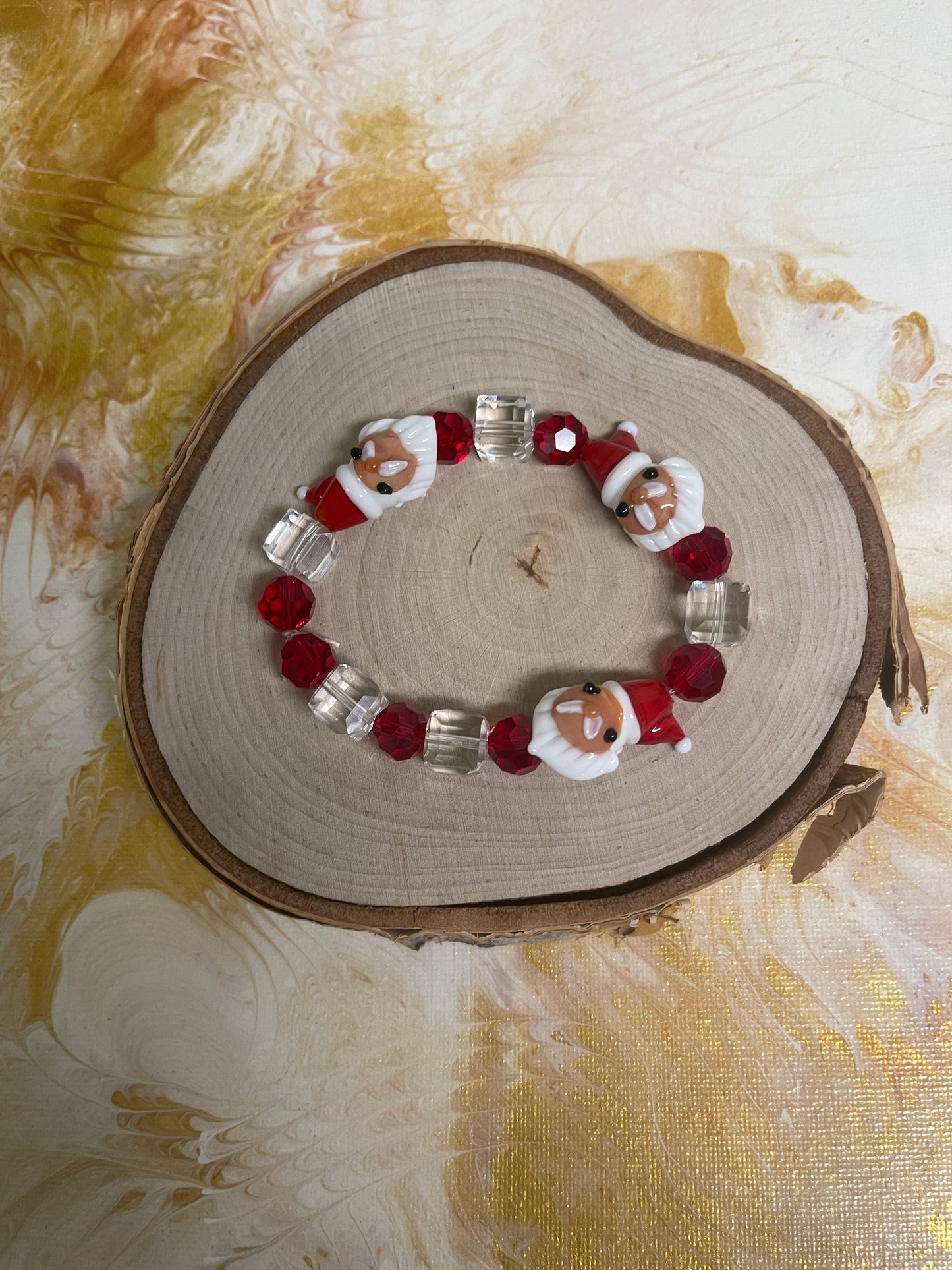 Christmas Red Santa Glass Beaded Elastic/Stretch BraceletPink tiful of LOVE