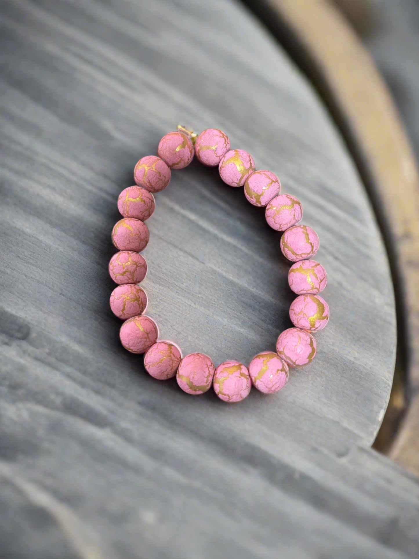 Pink & Gold Painted Glass Beaded Elastic/Stretch BraceletPink tiful of LOVE