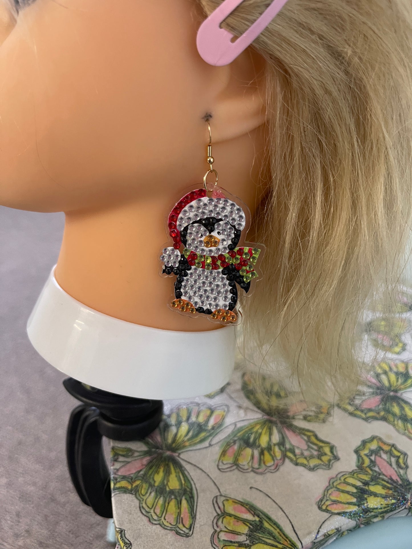 Christmas Earrings- Diamond Christmas Penguin Wire Earrings-23Pink tiful of LOVE