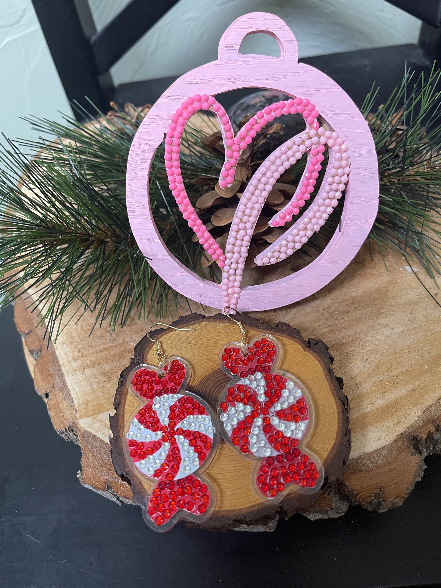 Christmas Earrings- Diamond Christmas Candy Wire Earrings-25Pink tiful of LOVE