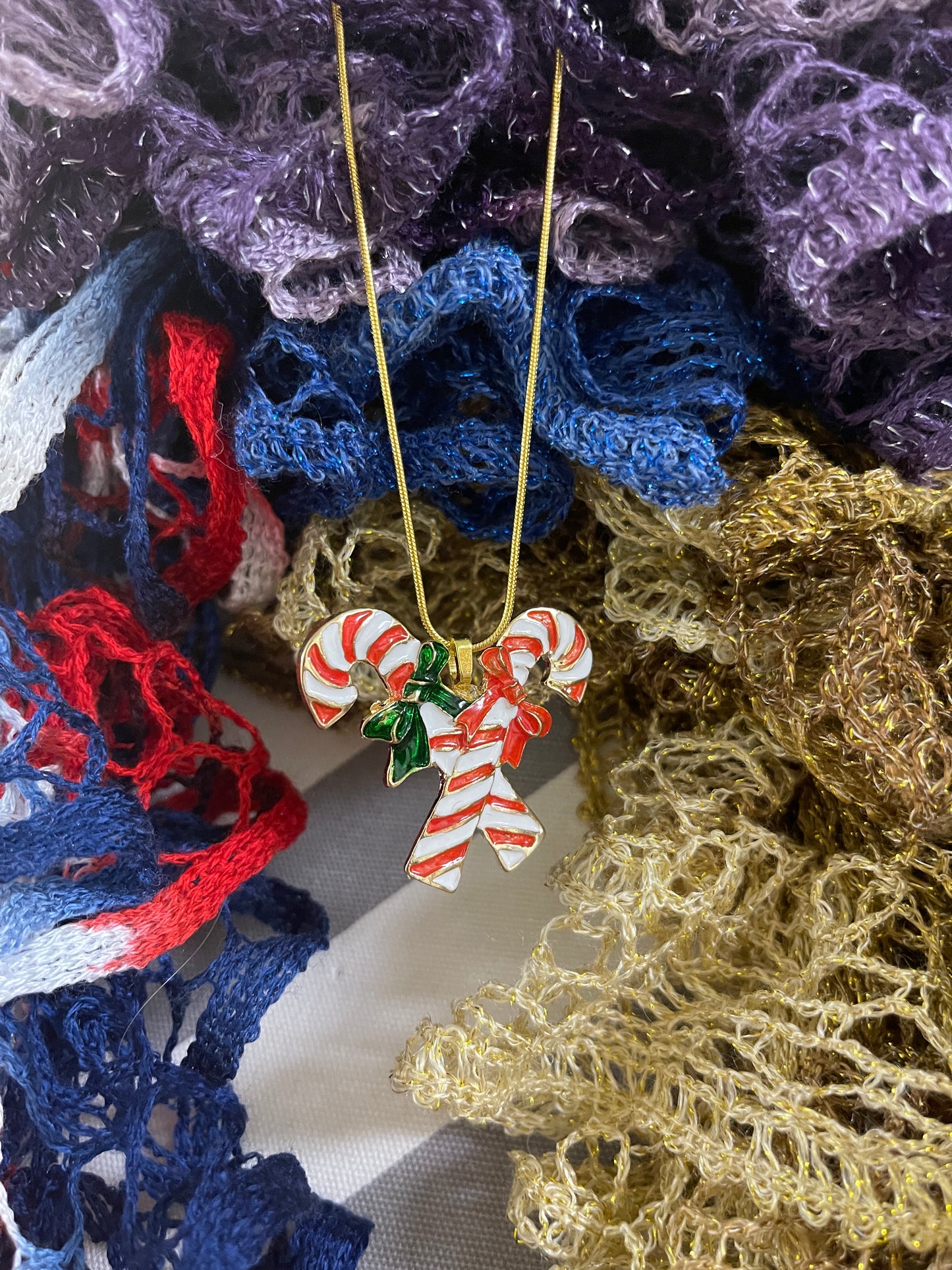 Christmas Candy Cane Pendant on a Gold Chain NecklacePink tiful of LOVE