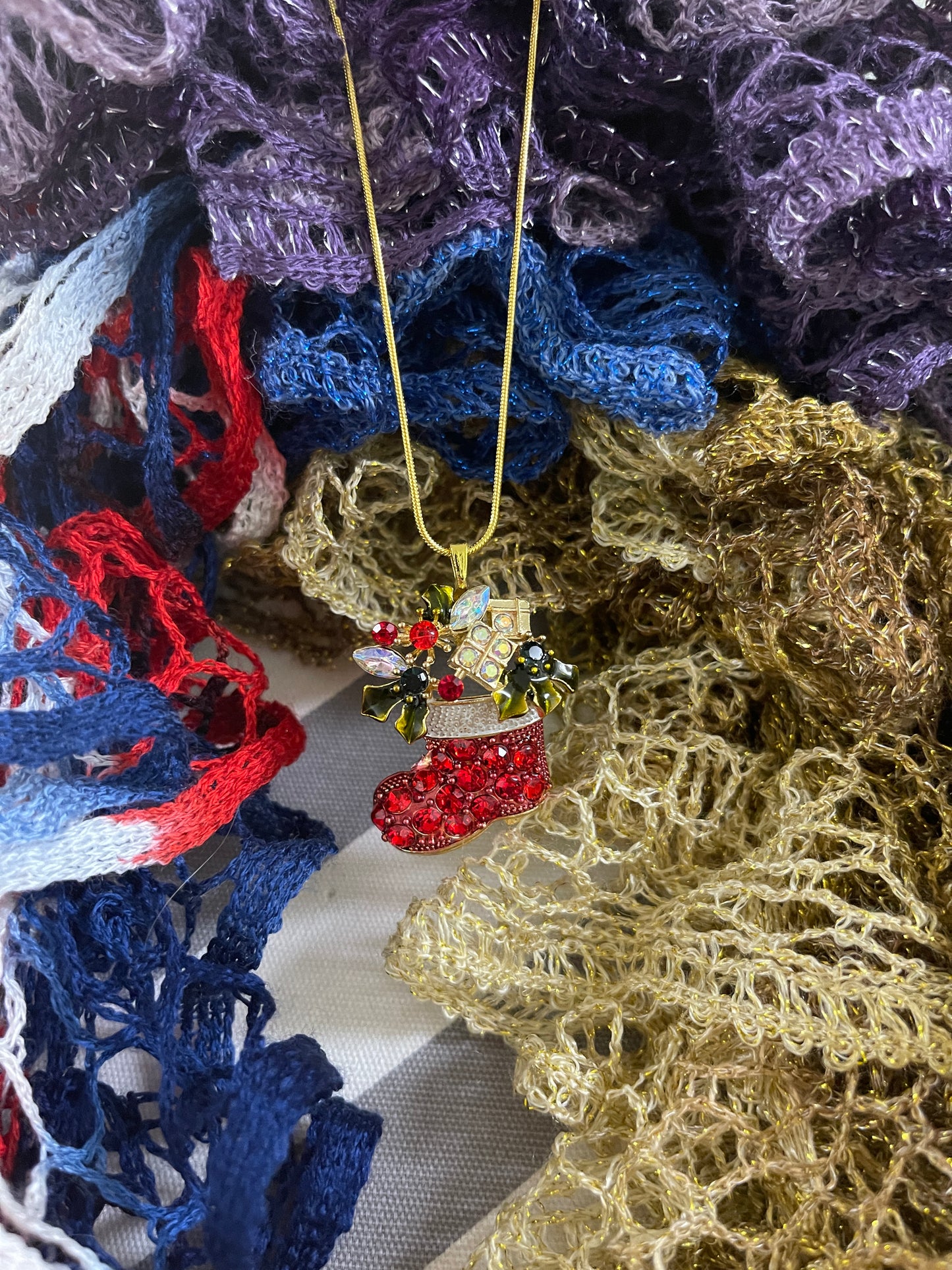 Christmas Santa's Boot Pendant on a Gold Chain NecklacePink tiful of LOVE