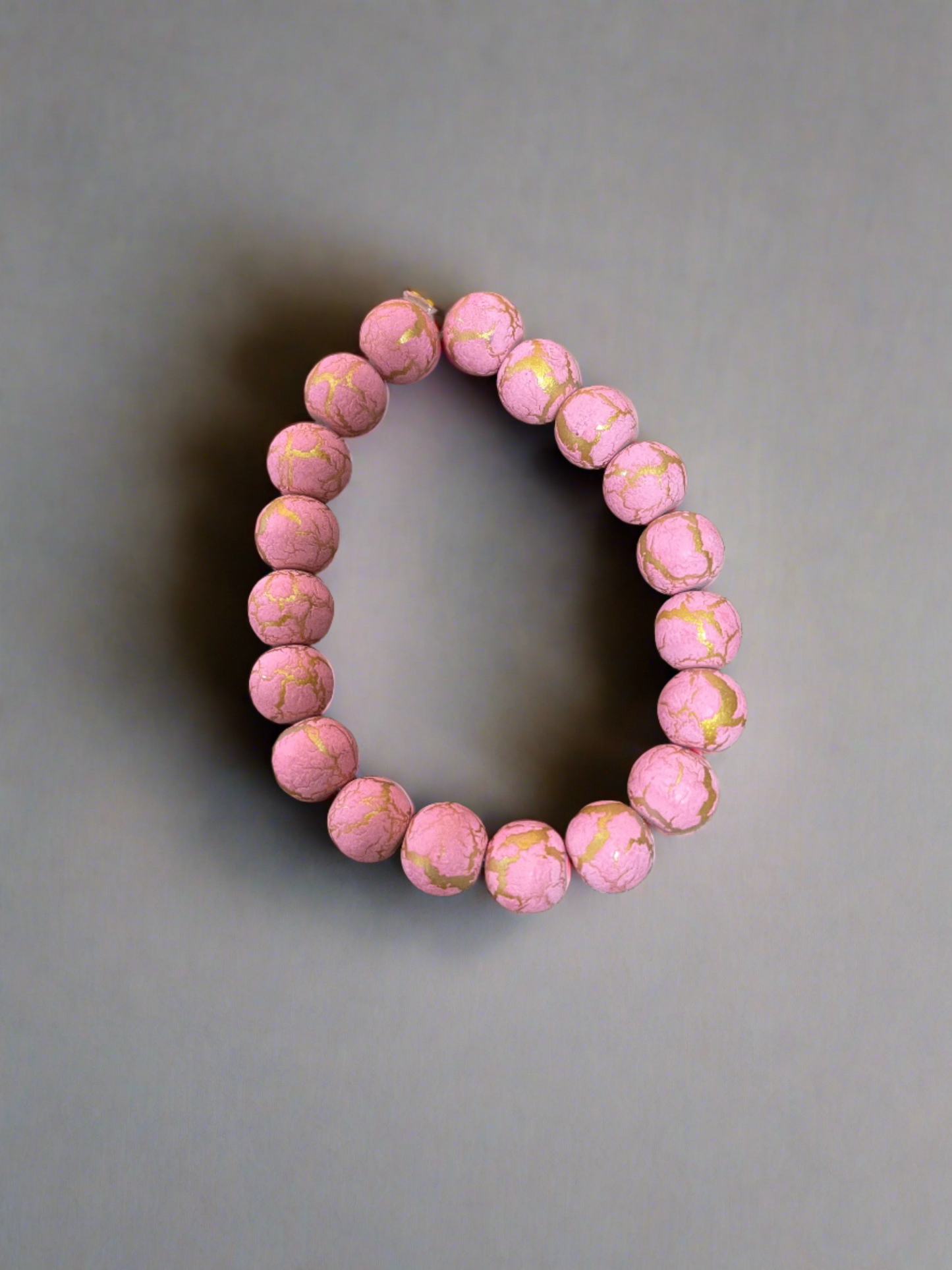 Pink & Gold Painted Glass Beaded Elastic/Stretch BraceletPink tiful of LOVE