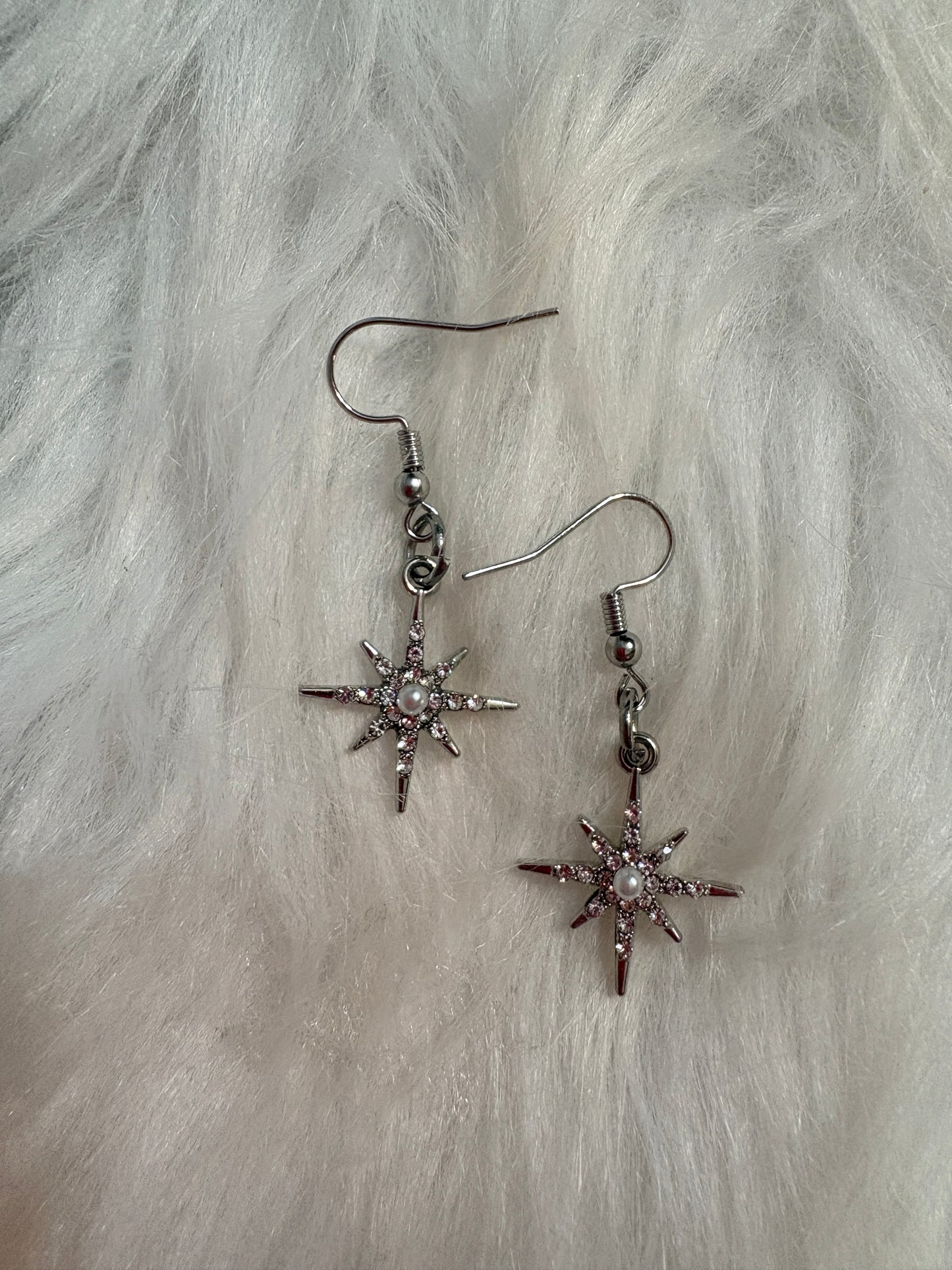 Galaxy Starburst Rhinestone Earrings – Silver Tone Cosmic Dangle Charms