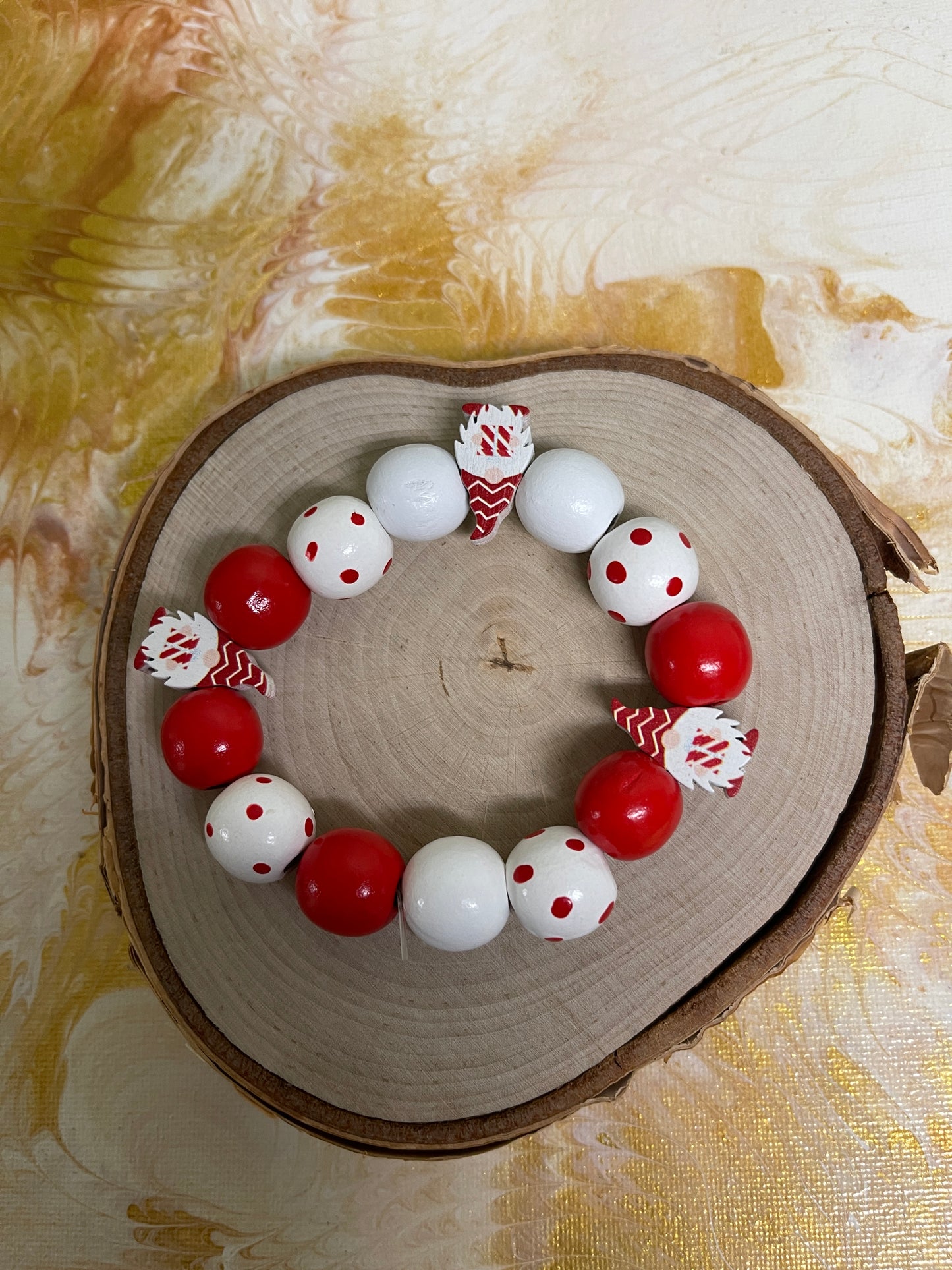 Christmas Bracelet-Christmas Gnome and Round Wooden Beaded Elastic/Stretch BraceletPink tiful of LOVE