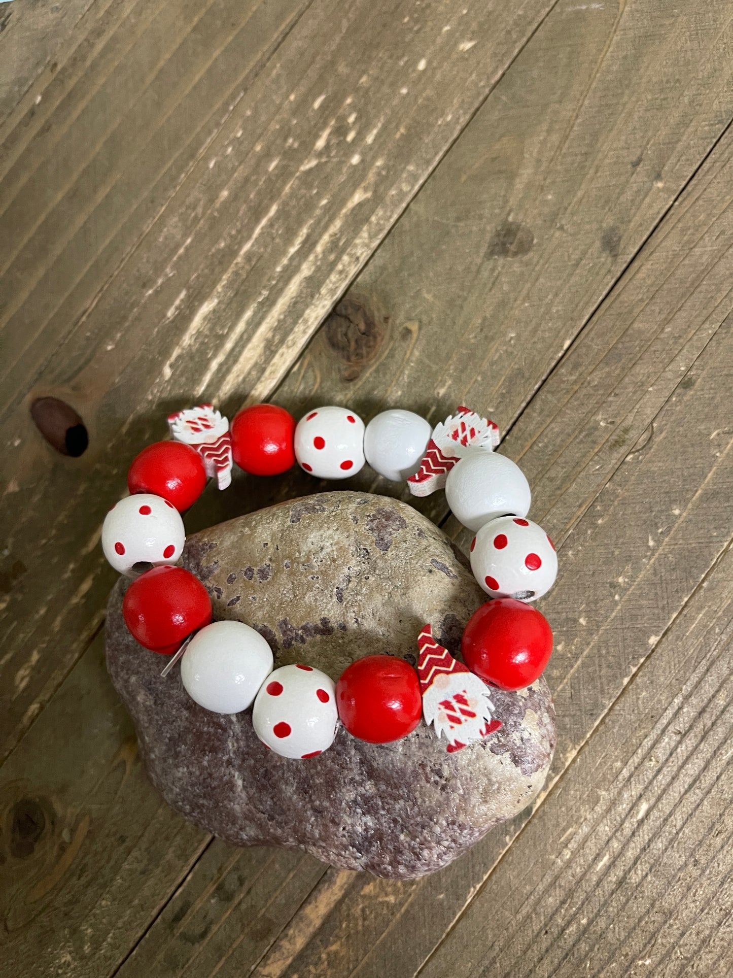 Christmas Bracelet-Christmas Gnome and Round Wooden Beaded Elastic/Stretch BraceletPink tiful of LOVE