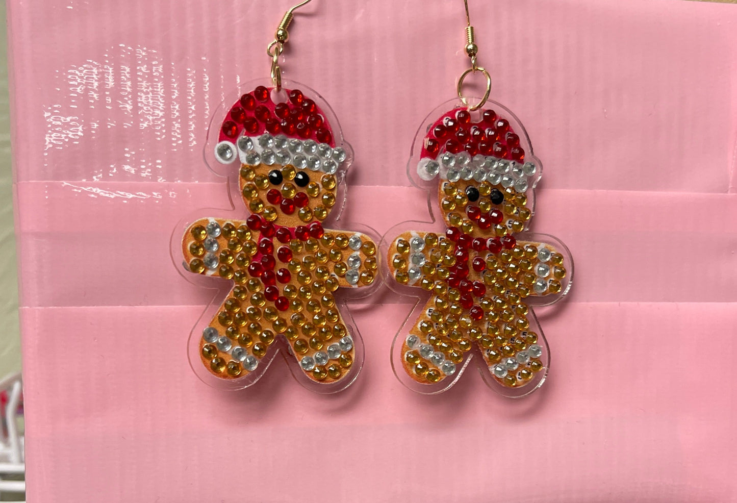 Christmas Earrings- Diamond Painting Gingerbread Man  Wire Earrings-25Pink tiful of LOVE