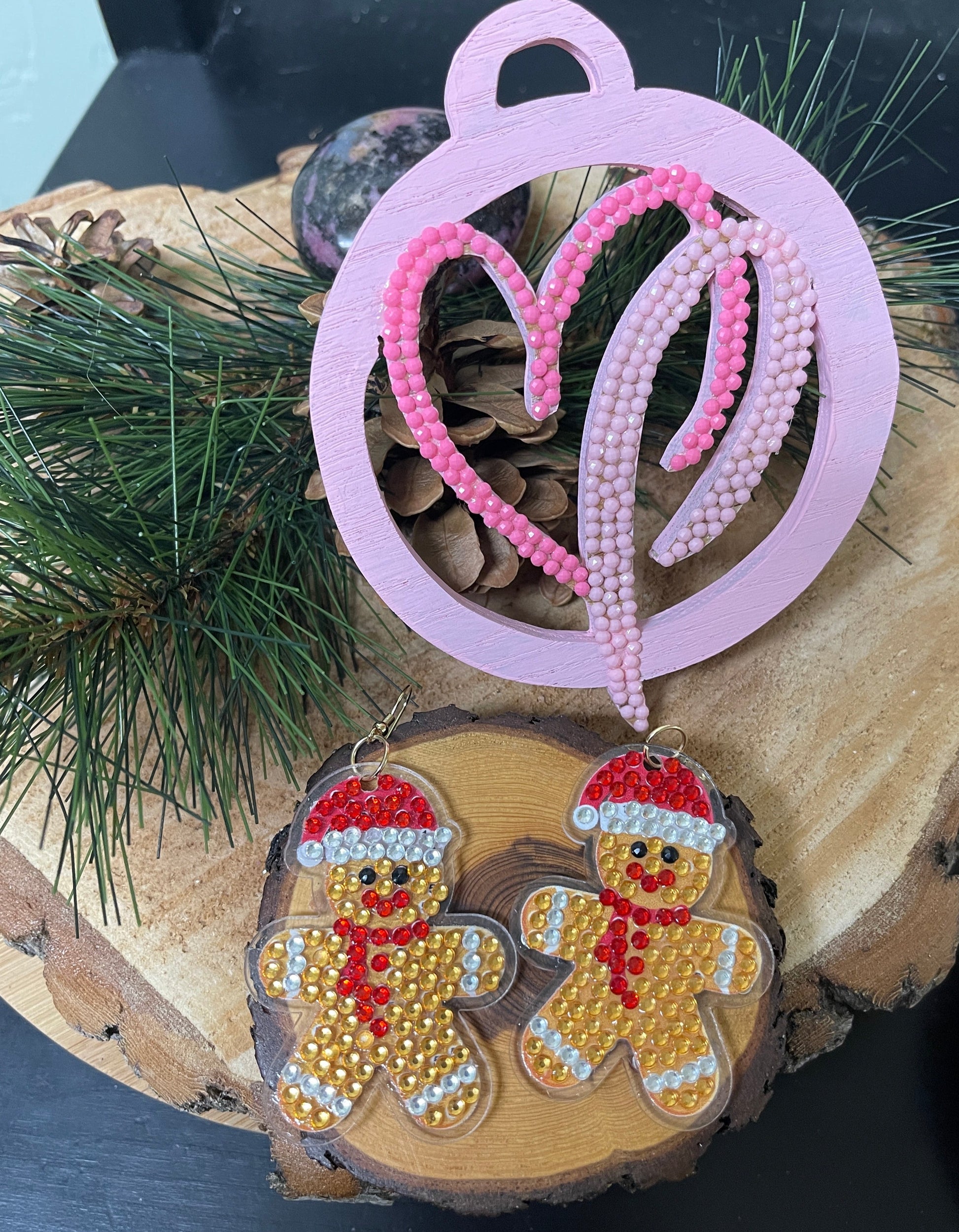 Christmas Earrings- Diamond Painting Gingerbread Man  Wire Earrings-25Pink tiful of LOVE