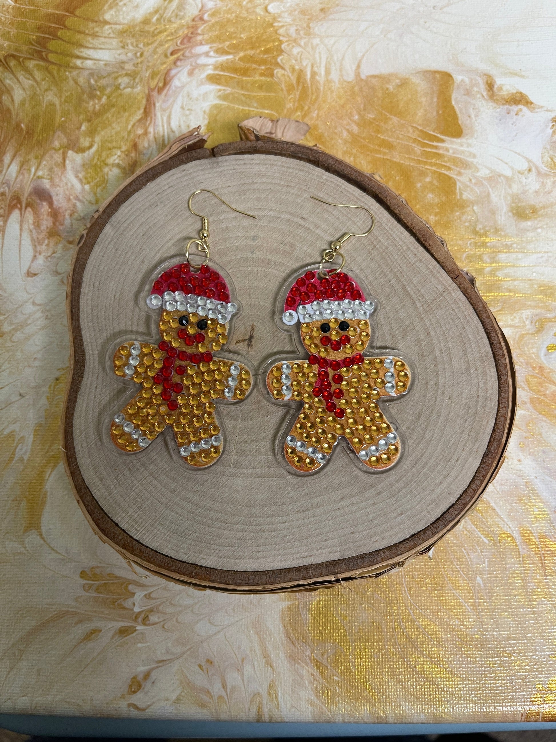 Christmas Earrings- Diamond Painting Gingerbread Man  Wire Earrings-25Pink tiful of LOVE