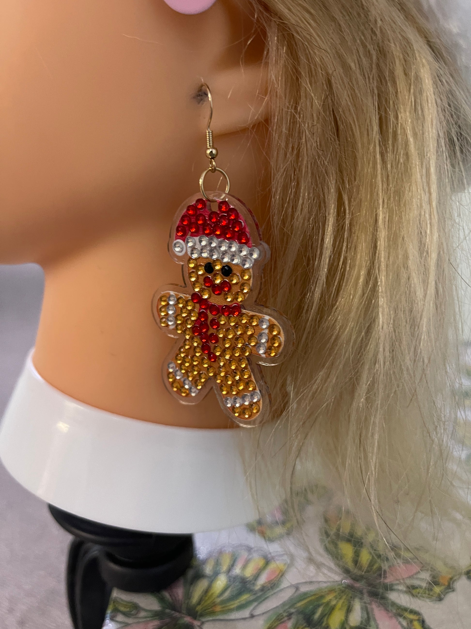 Christmas Earrings- Diamond Painting Gingerbread Man  Wire Earrings-25Pink tiful of LOVE