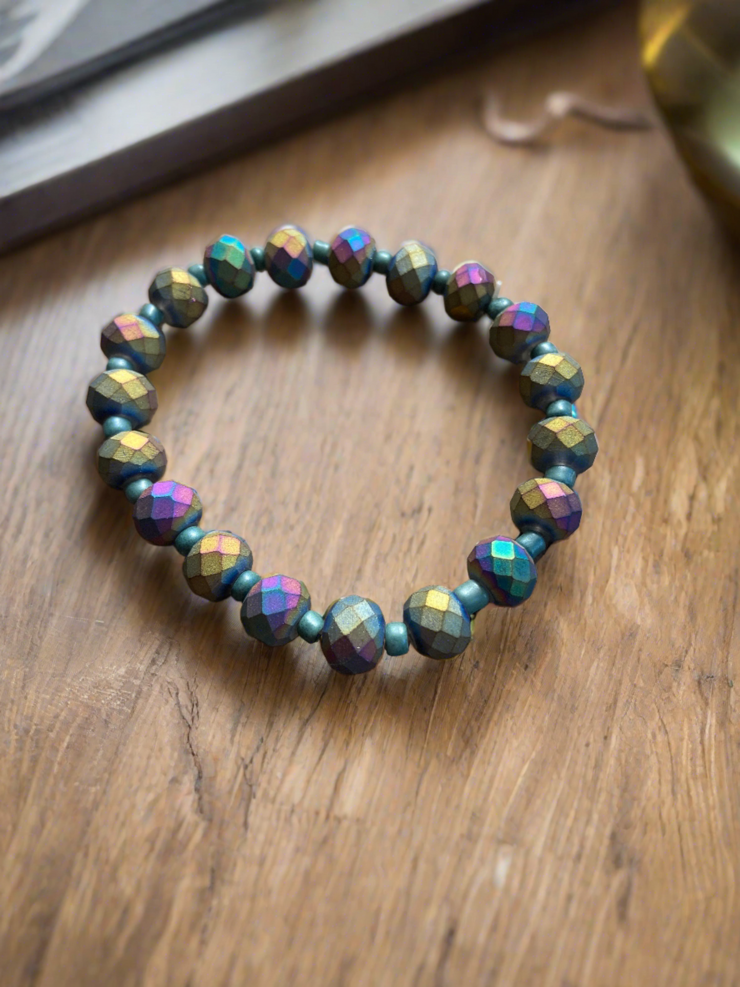 Round Multi-Colored Faceted Rondelle Beaded Elastic/Stretch BraceletPink tiful of LOVE