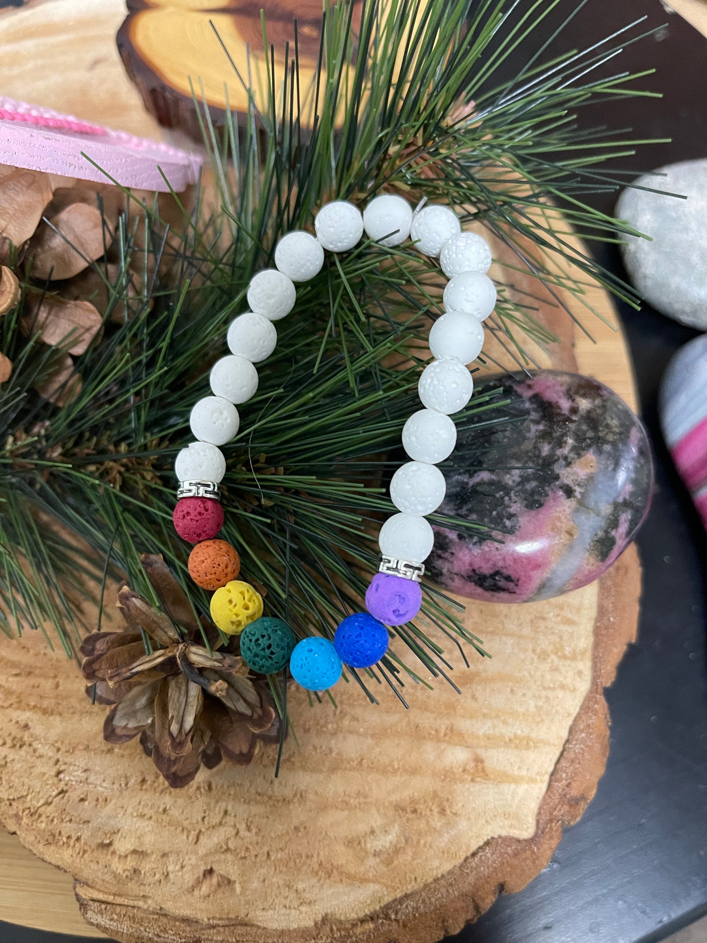 White Lava Stone Chakra colors BraceletPink tiful of LOVE