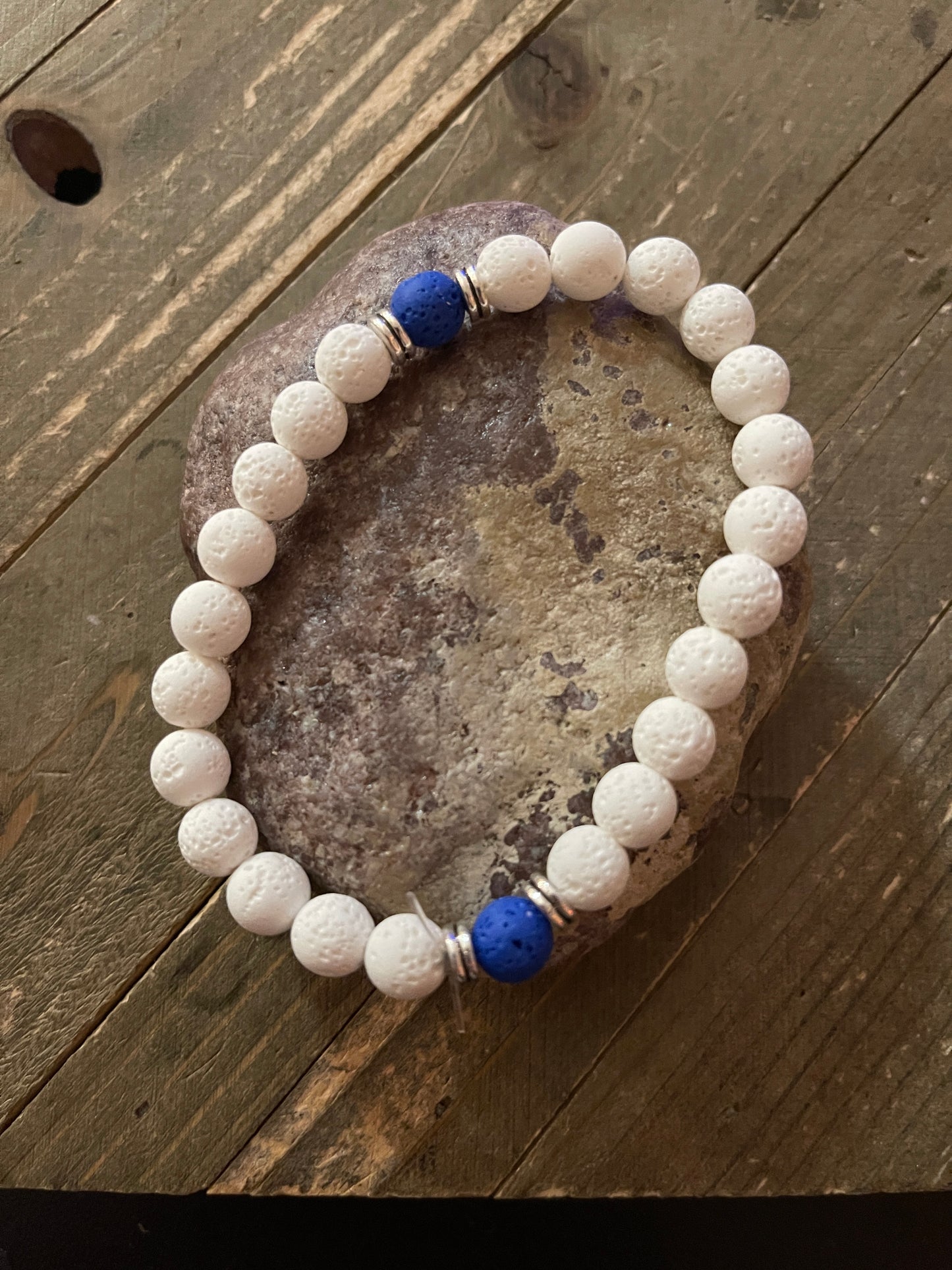 White Lava Stone (8mm) with blue Beaded Elastic/Stretch BraceletPink tiful of LOVE