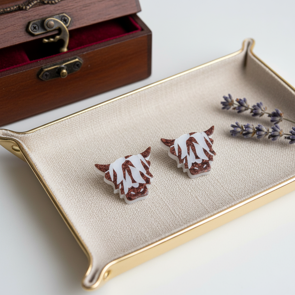 Highland Cow Stud Earrings | Handmade Acrylic Animal Jewelry