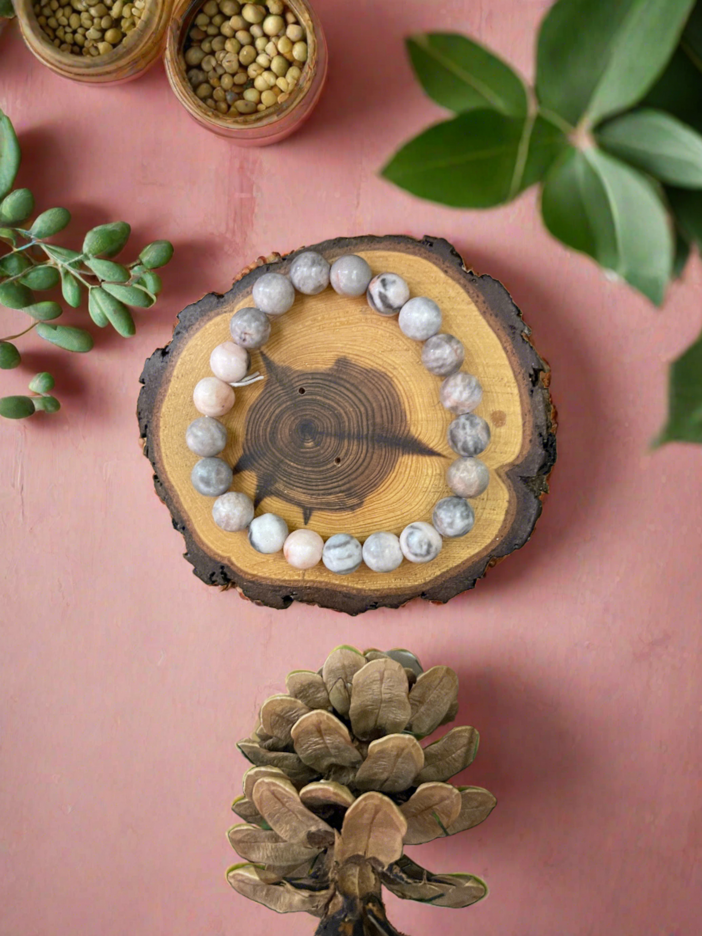 Pink Jasper Round Beaded Elastic/Stretch BraceletPink tiful of LOVE