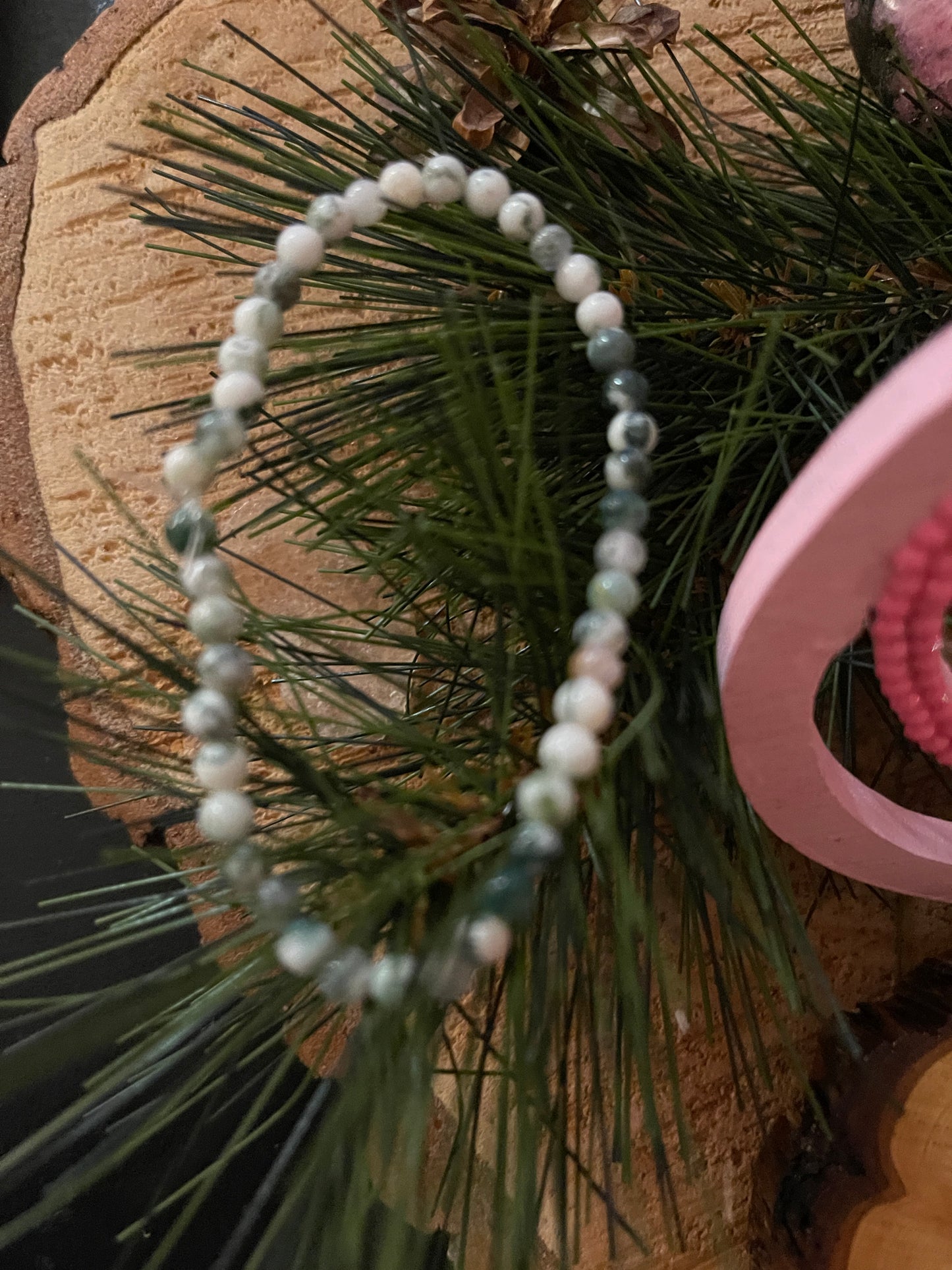 Tree Agate Beaded Elastic Bracelet; Natural Gemstones; perfect gift for him or herPink tiful of LOVE