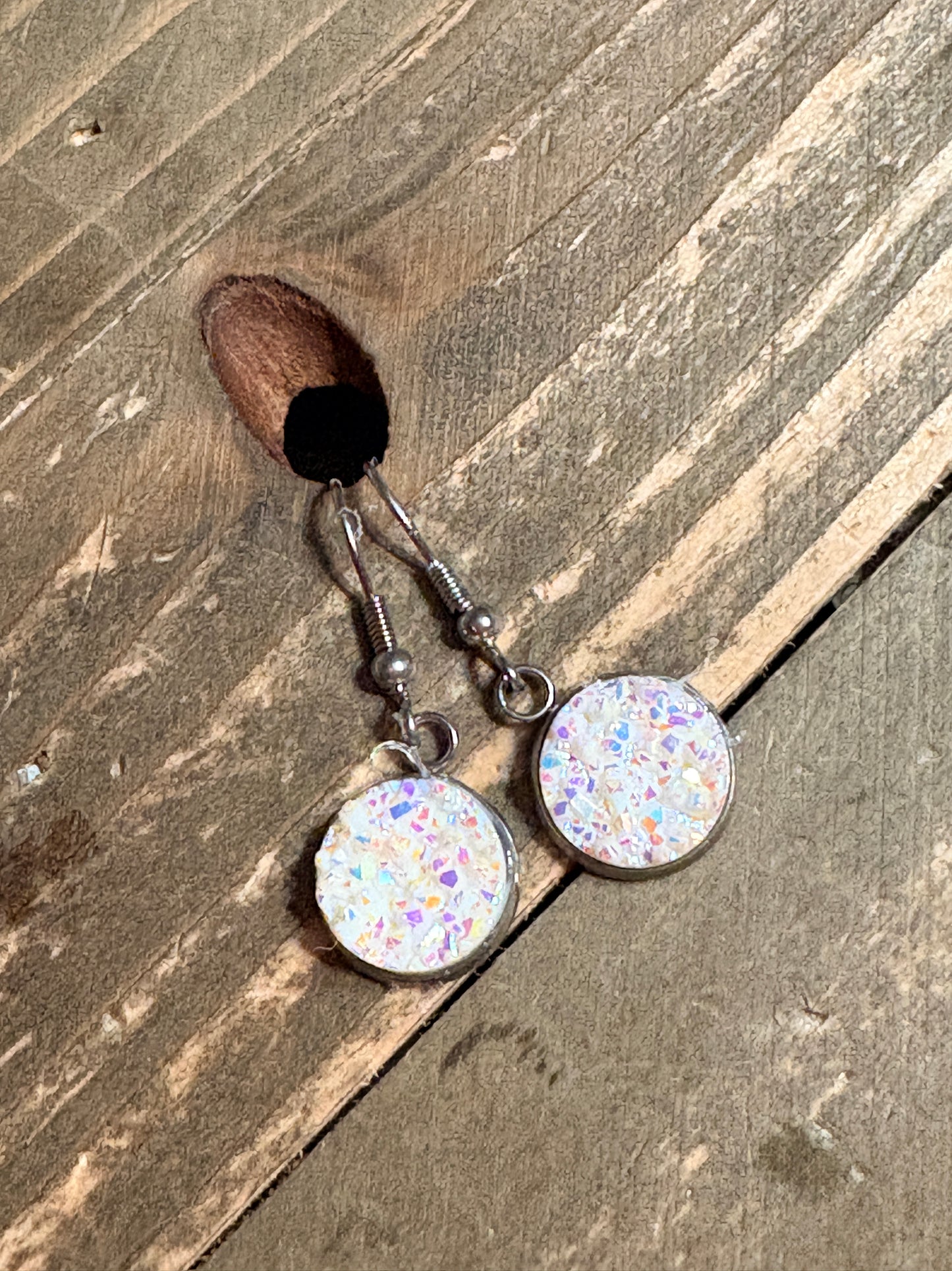White Druzy Dangle Earrings | 12mm Sparkle wires