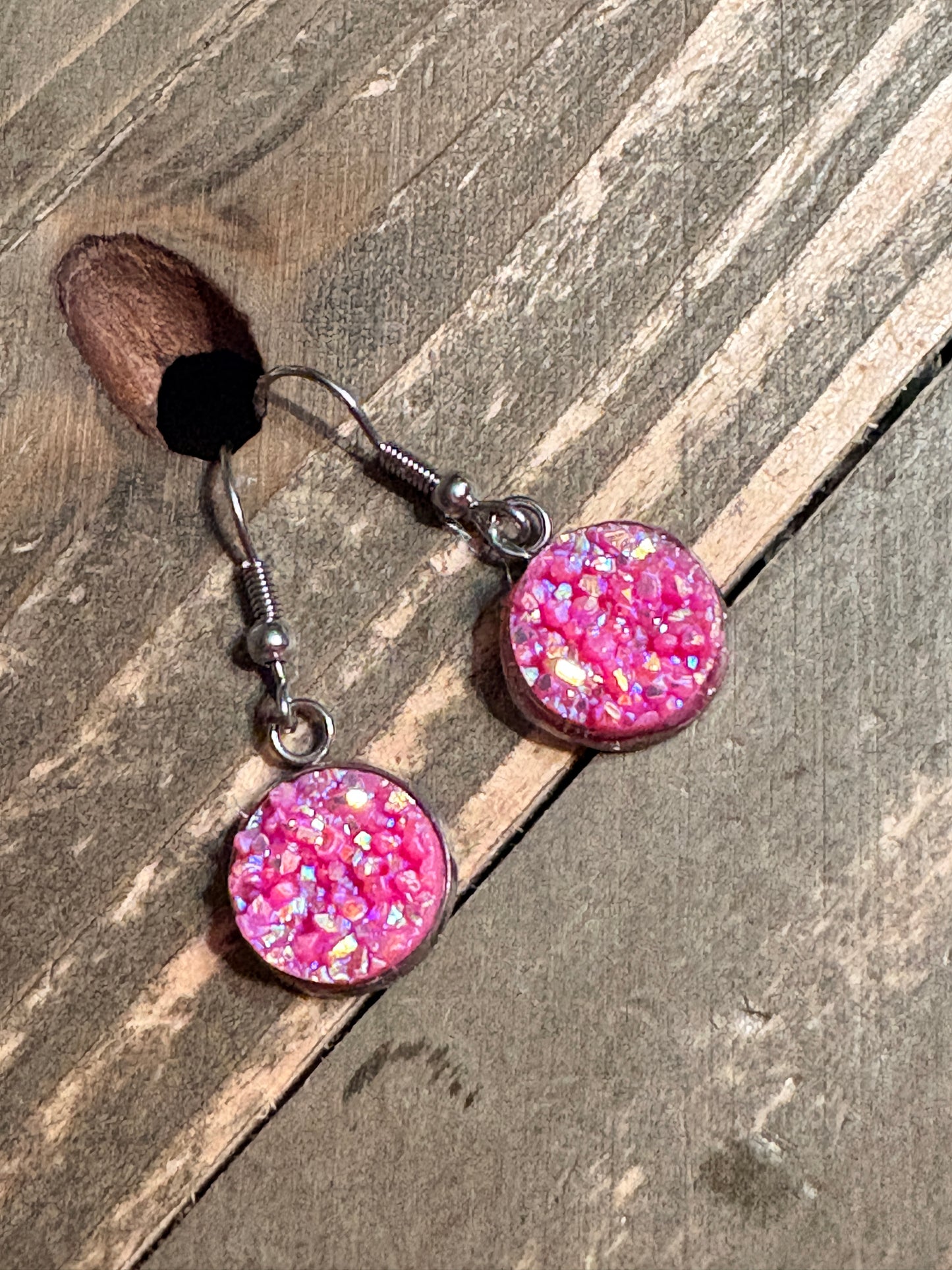 Hot Pink Druzy Dangle Earrings | 12mm Sparkle wires