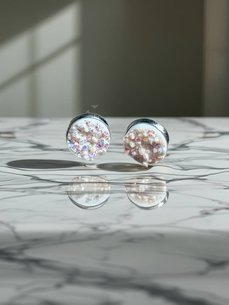 White Druzy Stud Earrings | 12mm Sparkle Studs
