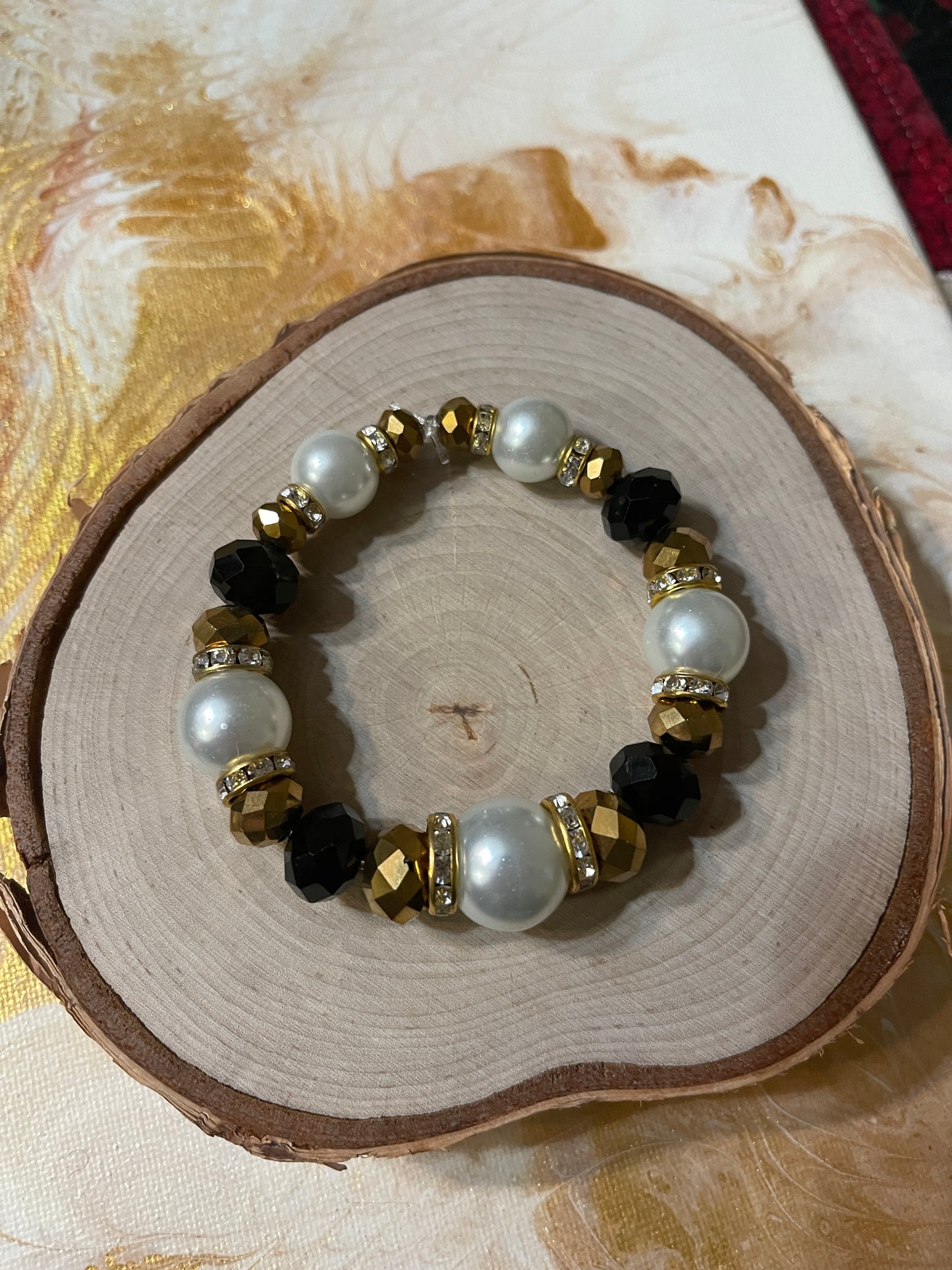 Black & White Ornate mixed glass Beaded Elastic/Stretch BraceletPink tiful of LOVE