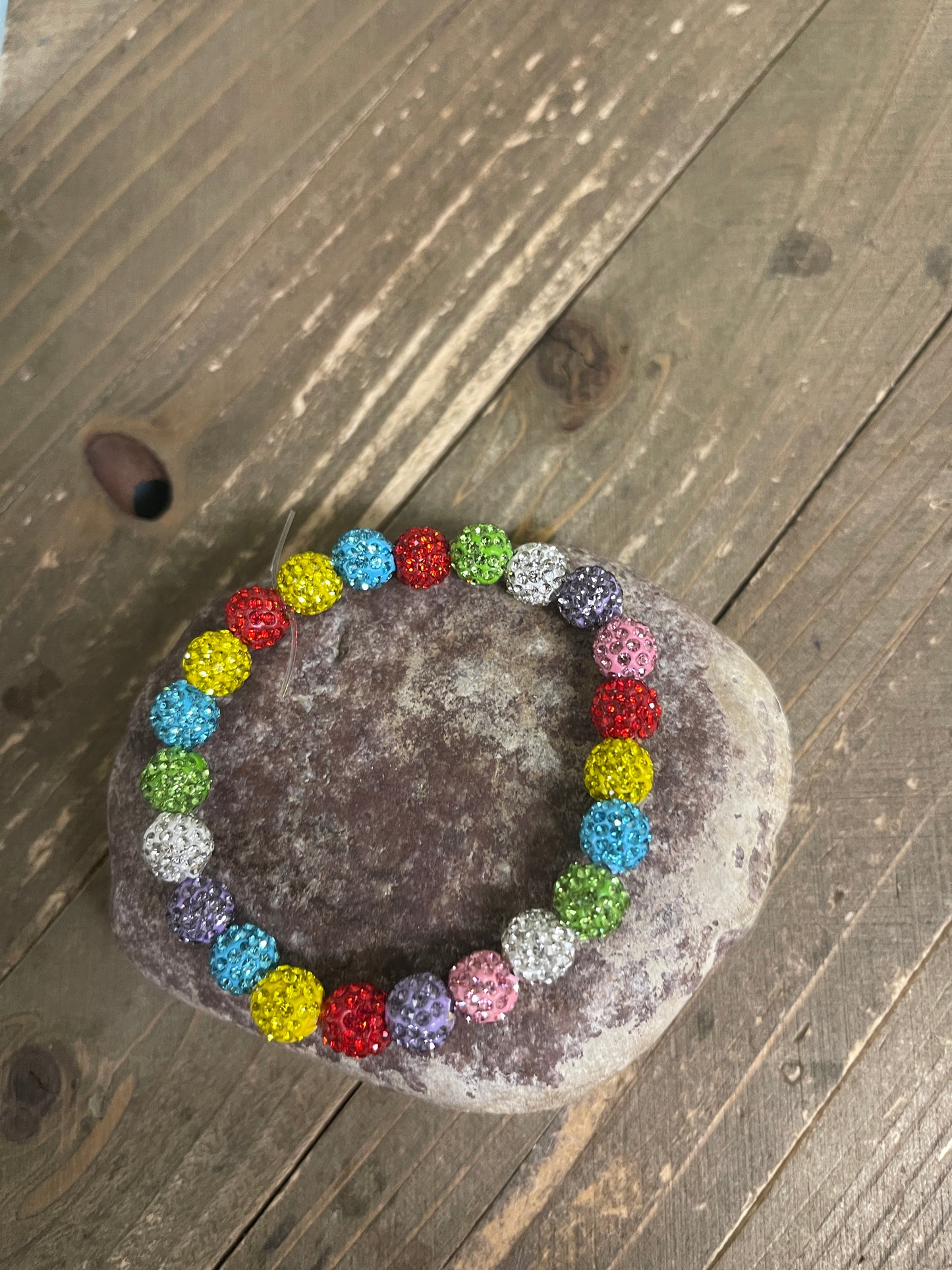 Multicolor Rhinestone Round Beaded Elastic/Stretch BraceletPink tiful of LOVE