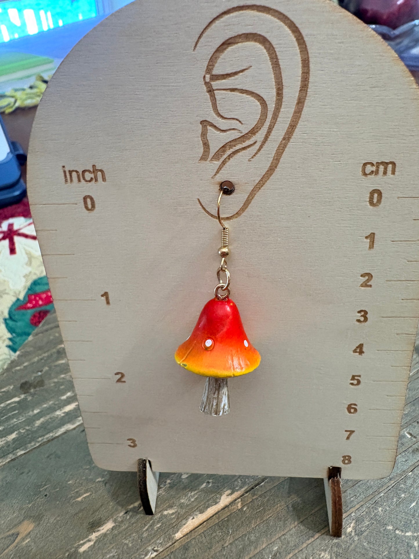 Mushroom Wire Earrings – Red & Yellow Woodland Dangles.