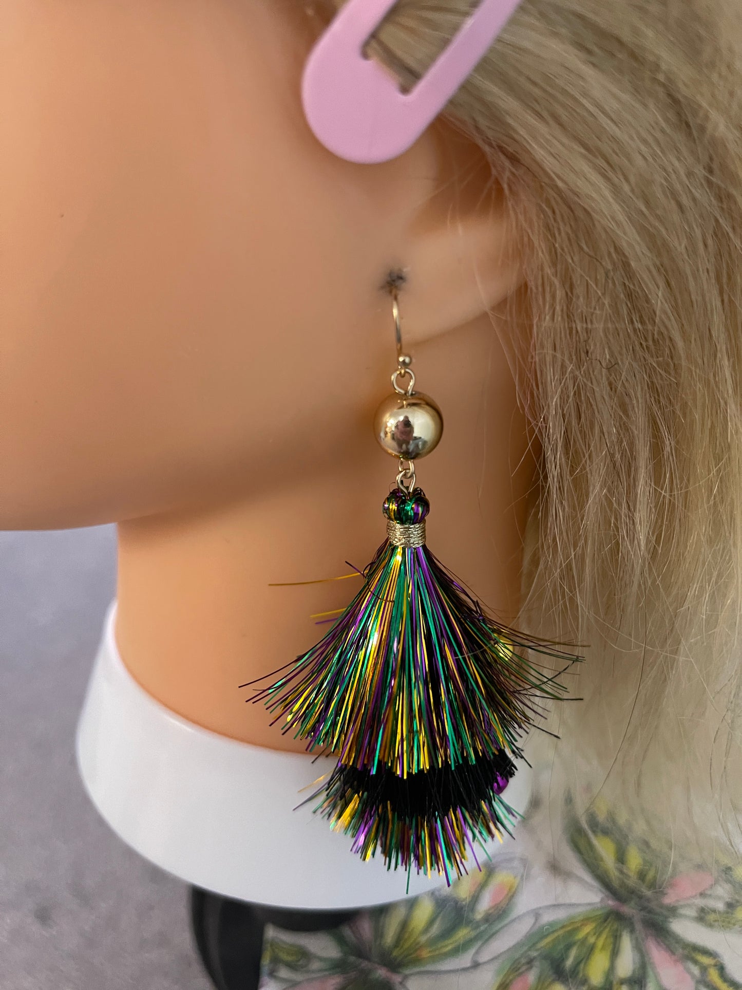 Mardi Gras Tinsel Wire EarringsPink tiful of LOVE