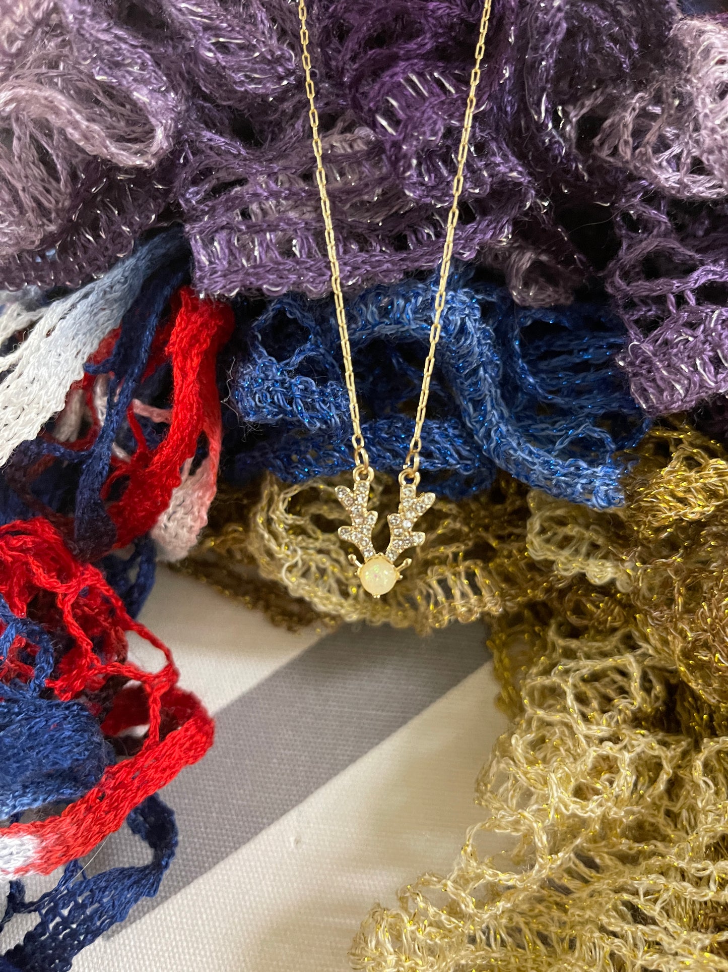 Reindeer Opal Pendant on a Gold Chain NecklacePink tiful of LOVE