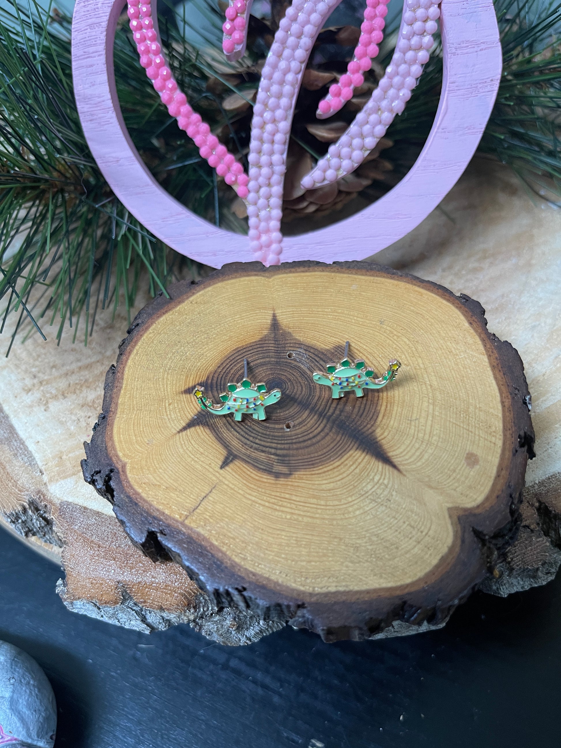 Christmas LIghts Dinosaur Stud EarringsPink tiful of LOVE