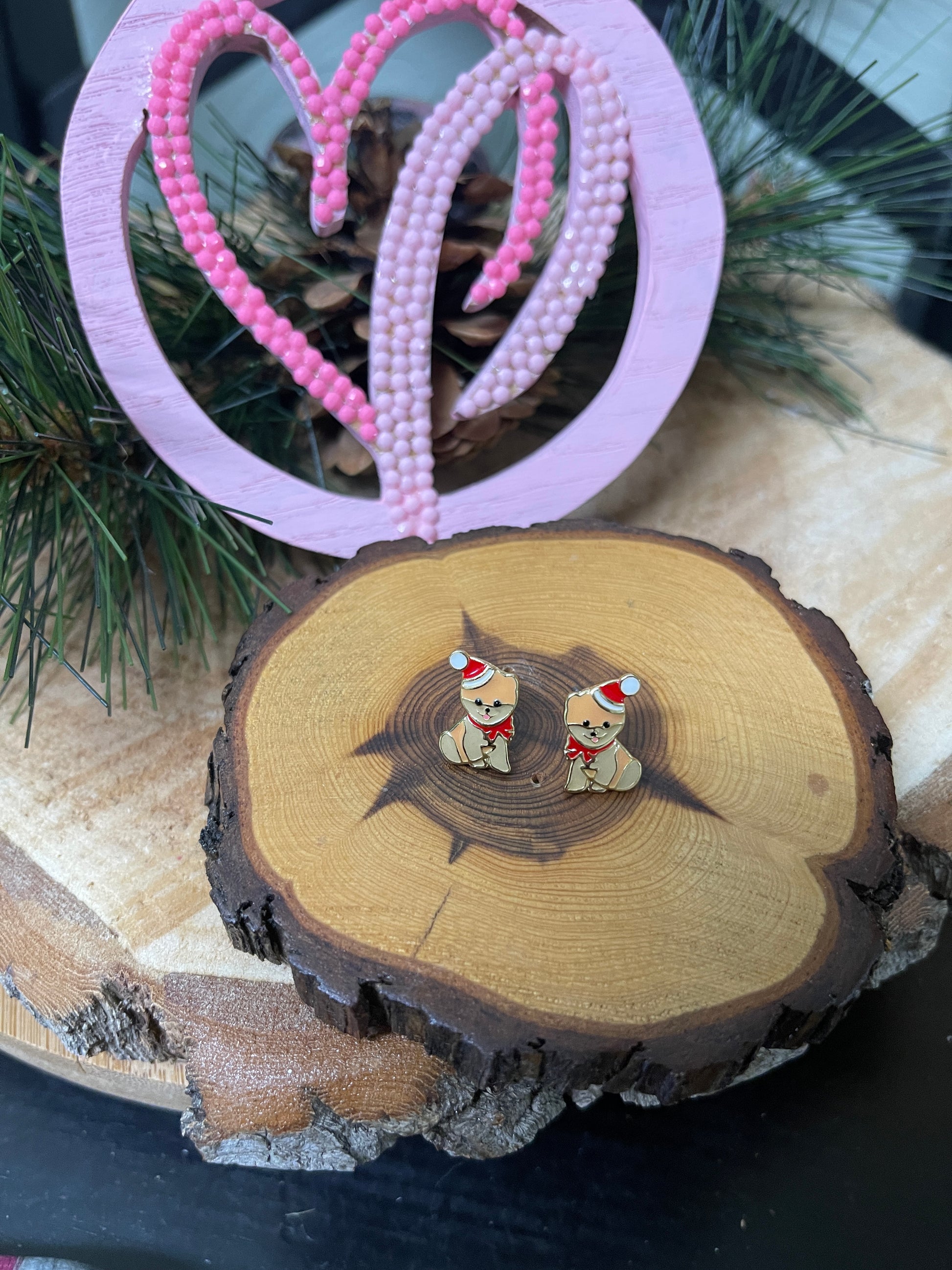 Christmas Pomeranian Stud EarringsPink tiful of LOVE