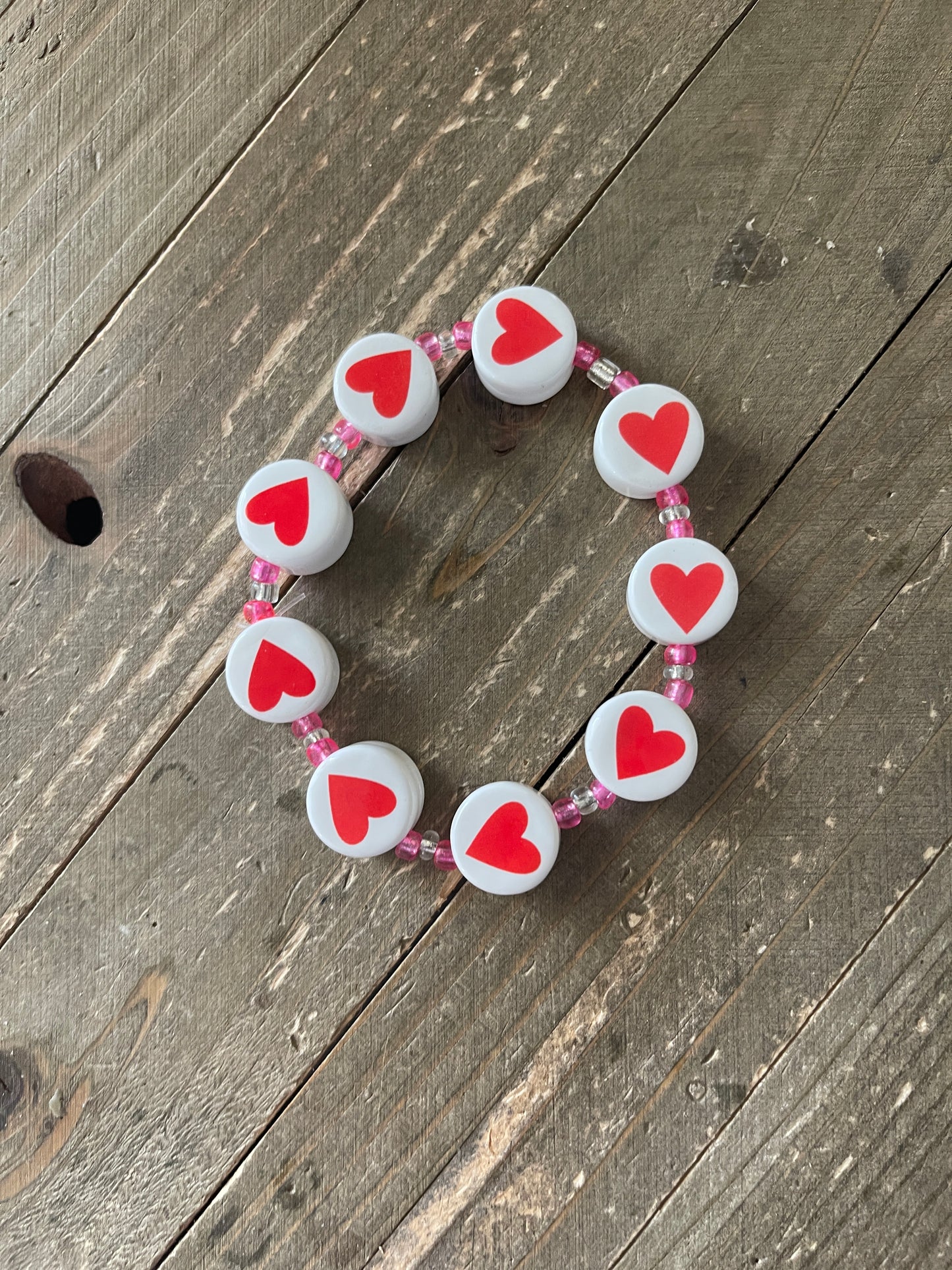 Heart Ceramic Red and White Beaded Elastic/Stretch Bracelet-10Pink tiful of LOVE