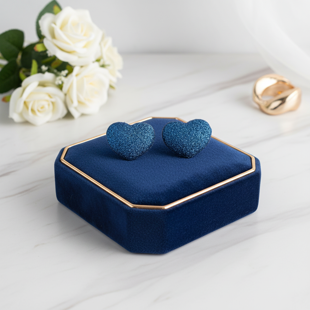 Blue Glitter Heart Stud Earrings – Sparkly Heart Posts