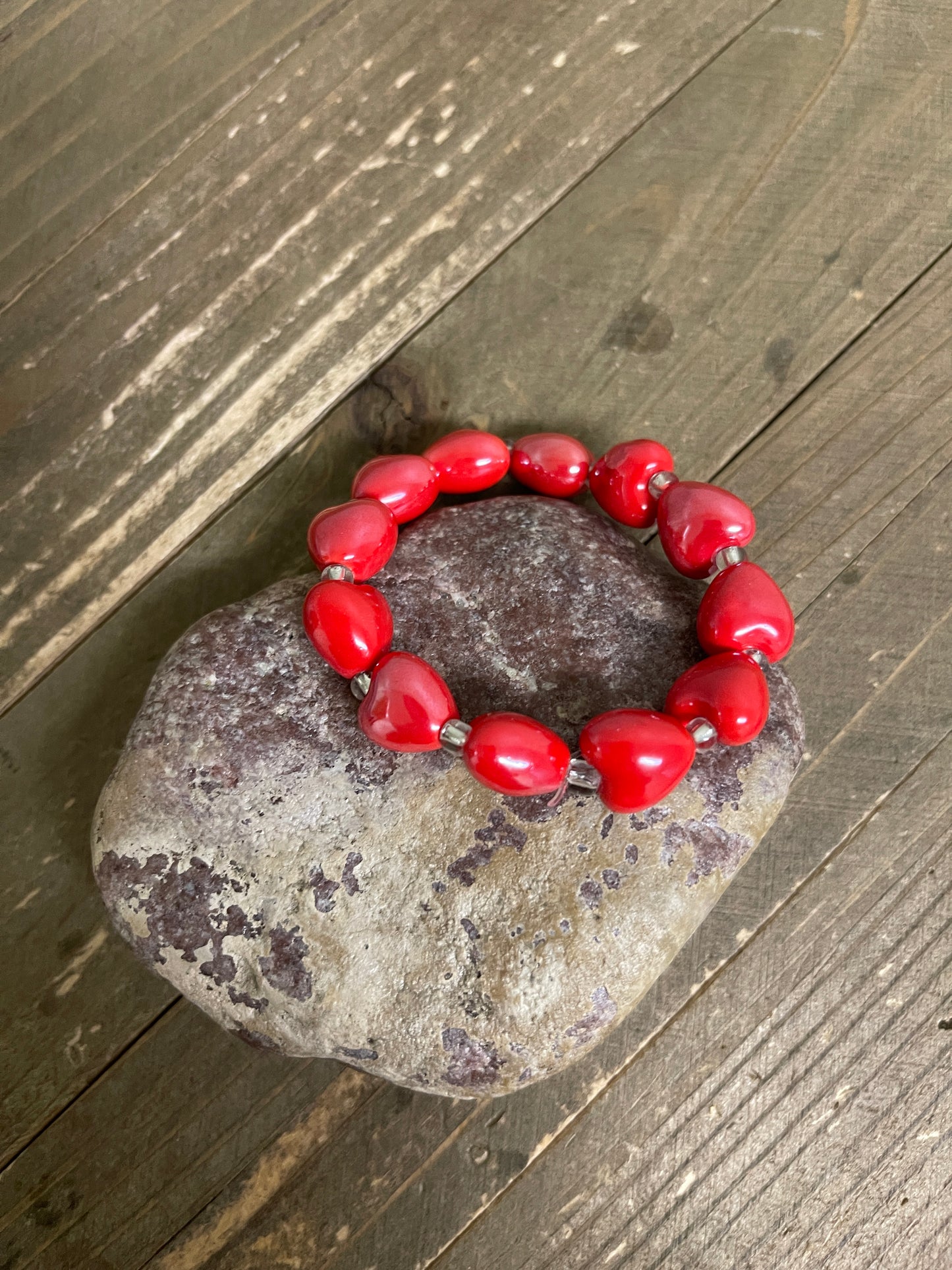 Red Heart Beaded Elastic/Stretch BraceletPink tiful of LOVE