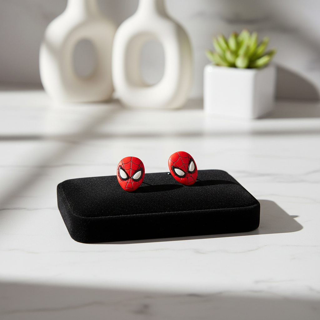 Spider‑Man Stud Earrings – Red Superhero Mask Earrings