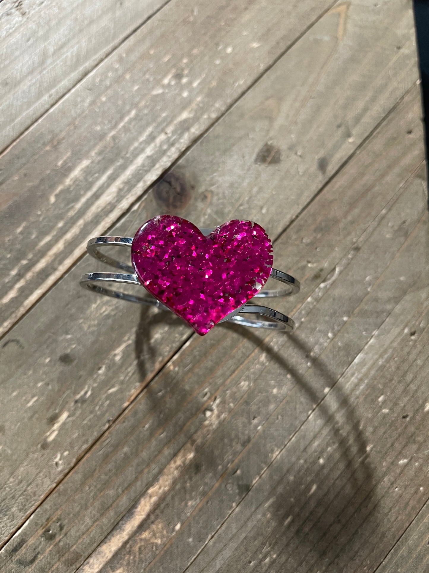 Red Glitter Heart on a silver hinged bracelet-Valentine JewelryPink tiful of LOVE