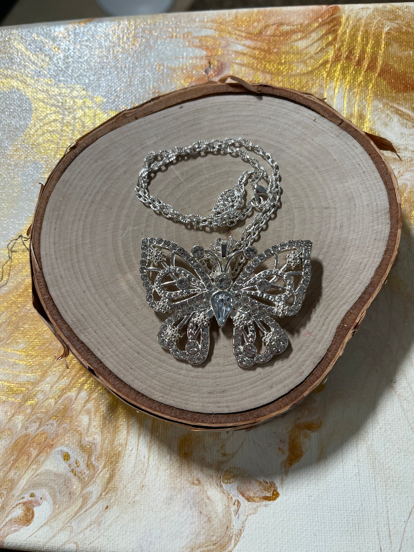 Rhinestone Butterfly Pendant on a Silver chain NecklacePink tiful of LOVE