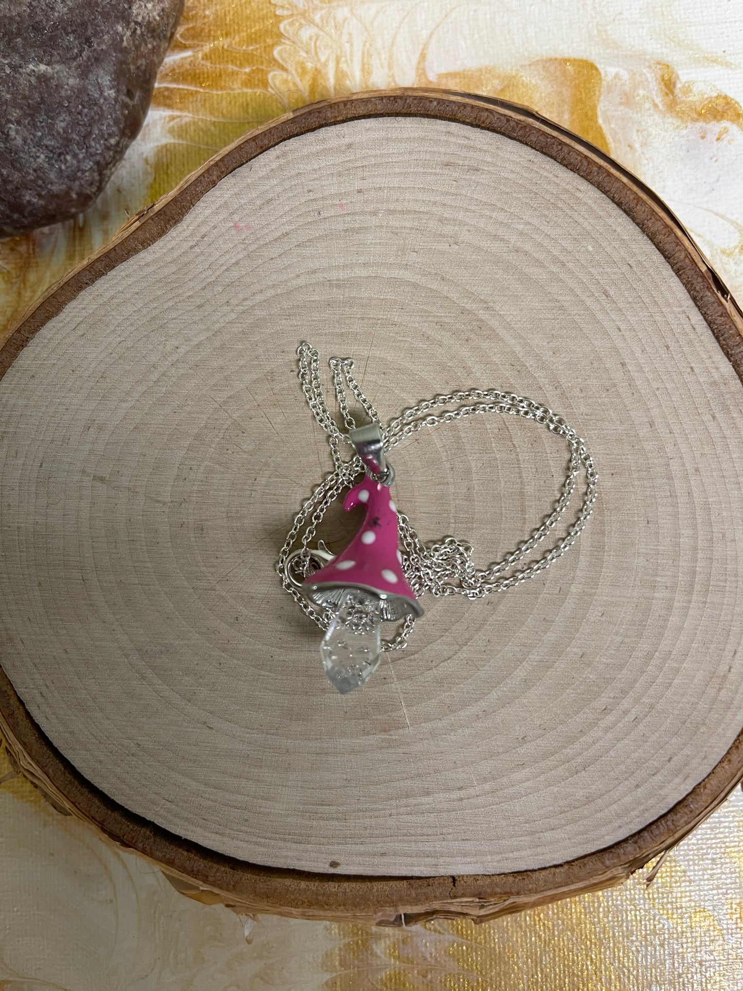 Pink Polka Dot Mushroom Pendant on a Silver chain NecklacePink tiful of LOVE
