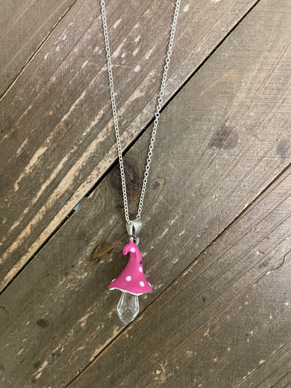 Pink Polka Dot Mushroom Pendant on a Silver chain NecklacePink tiful of LOVE