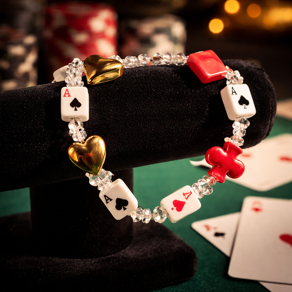 Playing Cards & Suit Symbol Beaded Bracelet – Casino-Inspired Bracelet